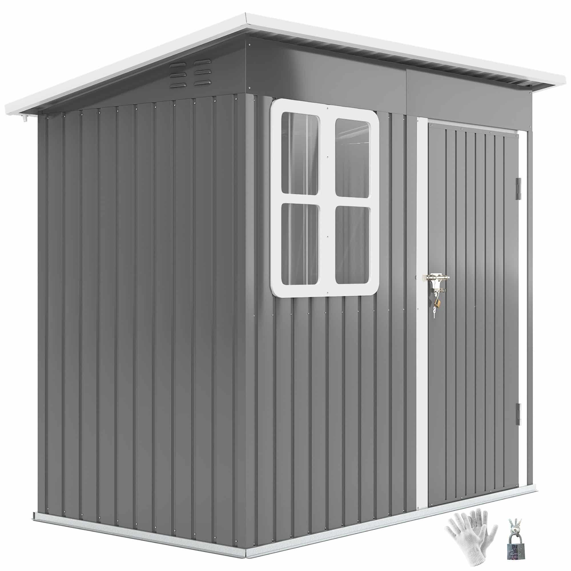 Metalen Tuinhuis met Raam en Afsluitbare Deuren - 133x221x190 cm - Grijs