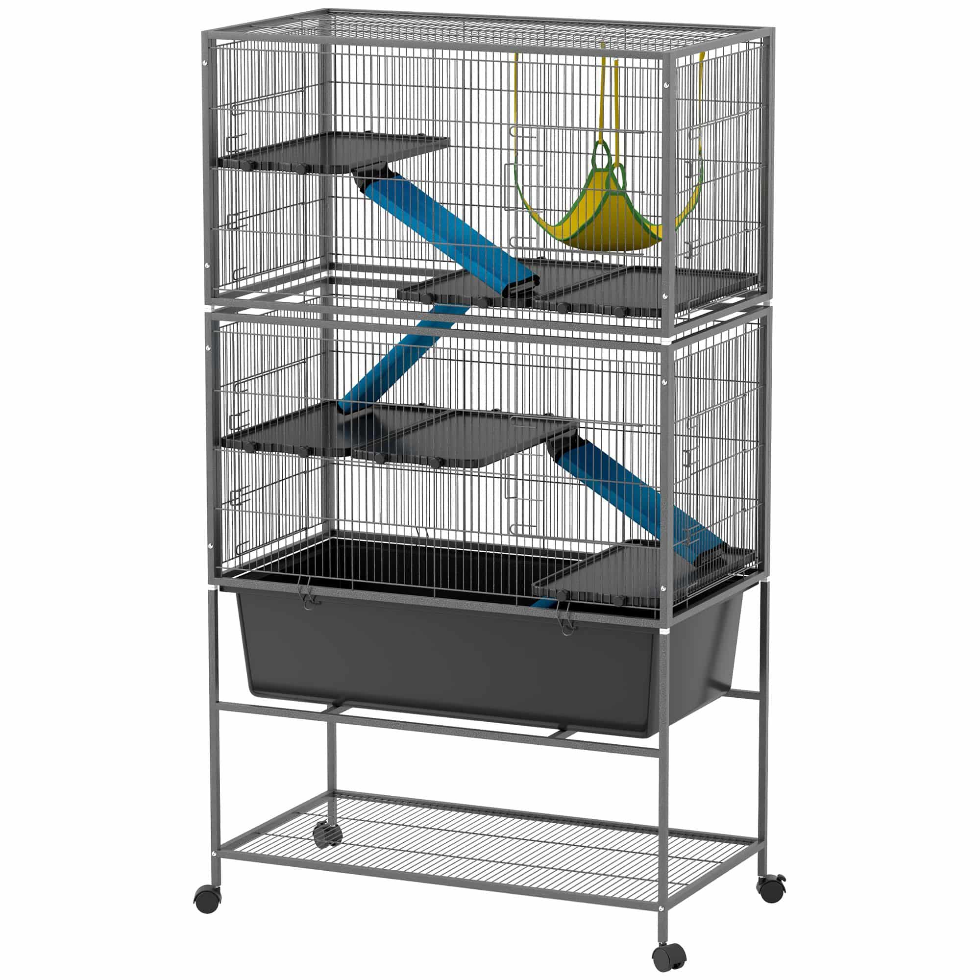 Chinchilla en Hamsterkooi met 4 Verdiepingen - 48x88x150 cm - Antraciet