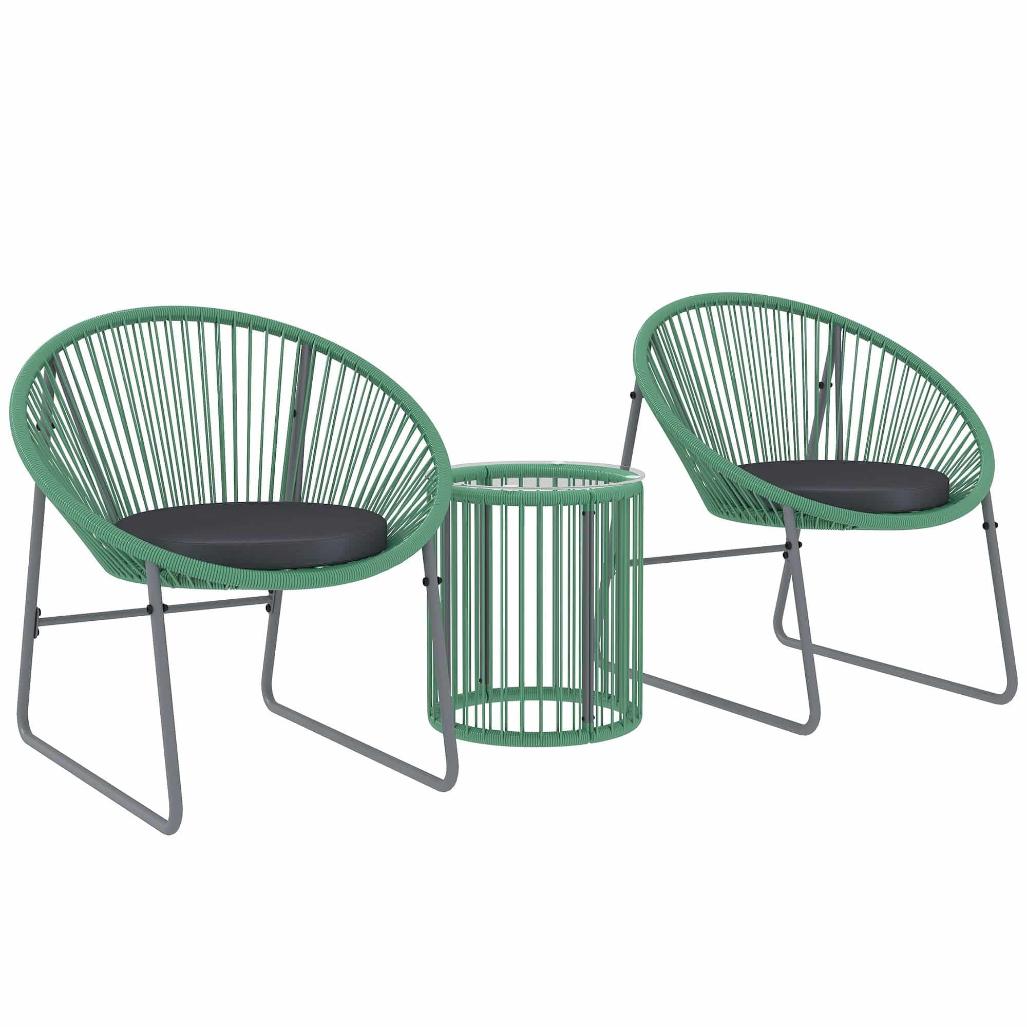 4goodz 3-delige Tuinmeubelset Bistroset Kunststof-Rattan met Glazen Tafelblad - Groen