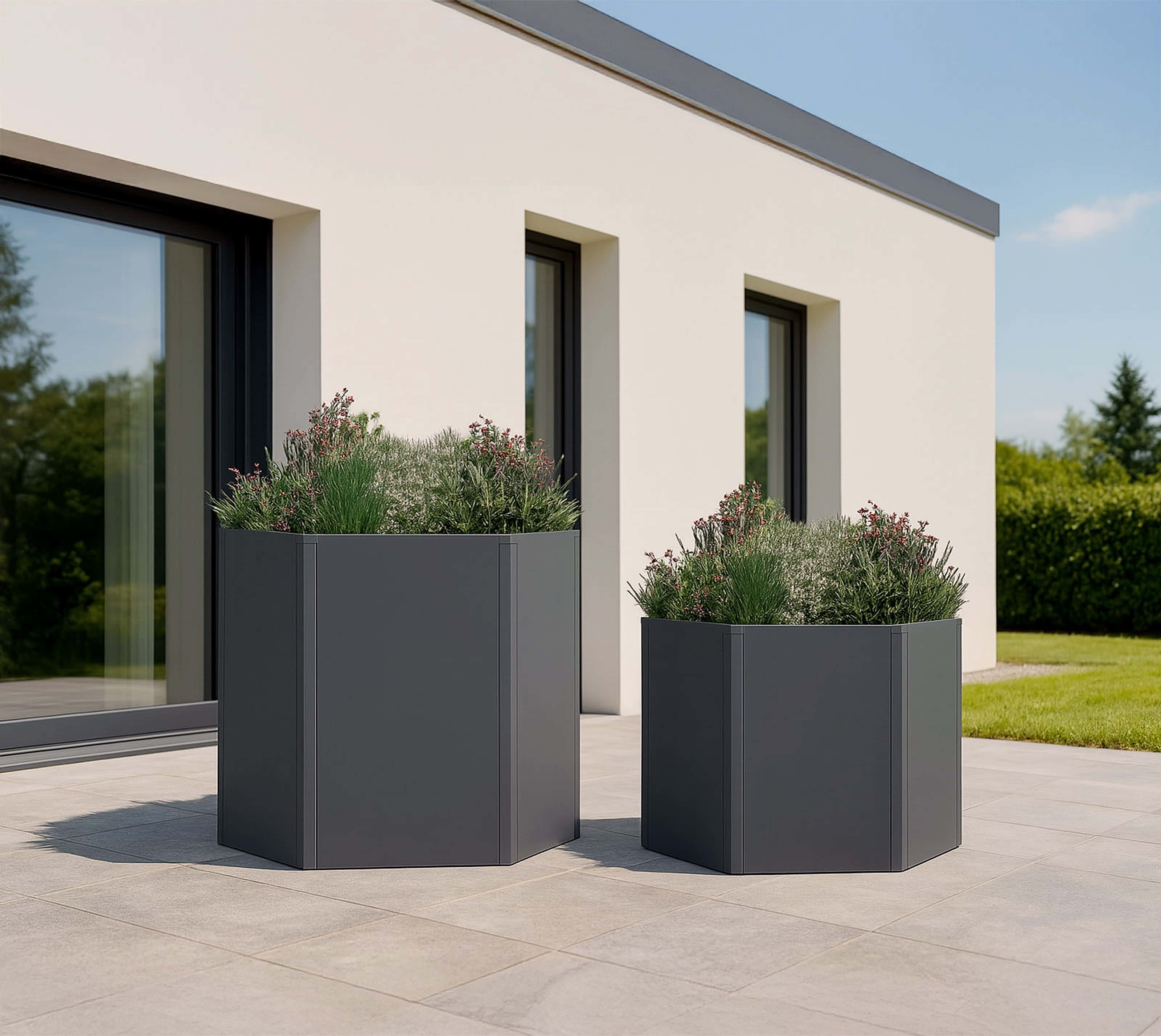 Westmann Varia - Verhoogde Plantenbak set 2 stuks Zeshoekig Metaal 52 en 77 cm - Antraciet