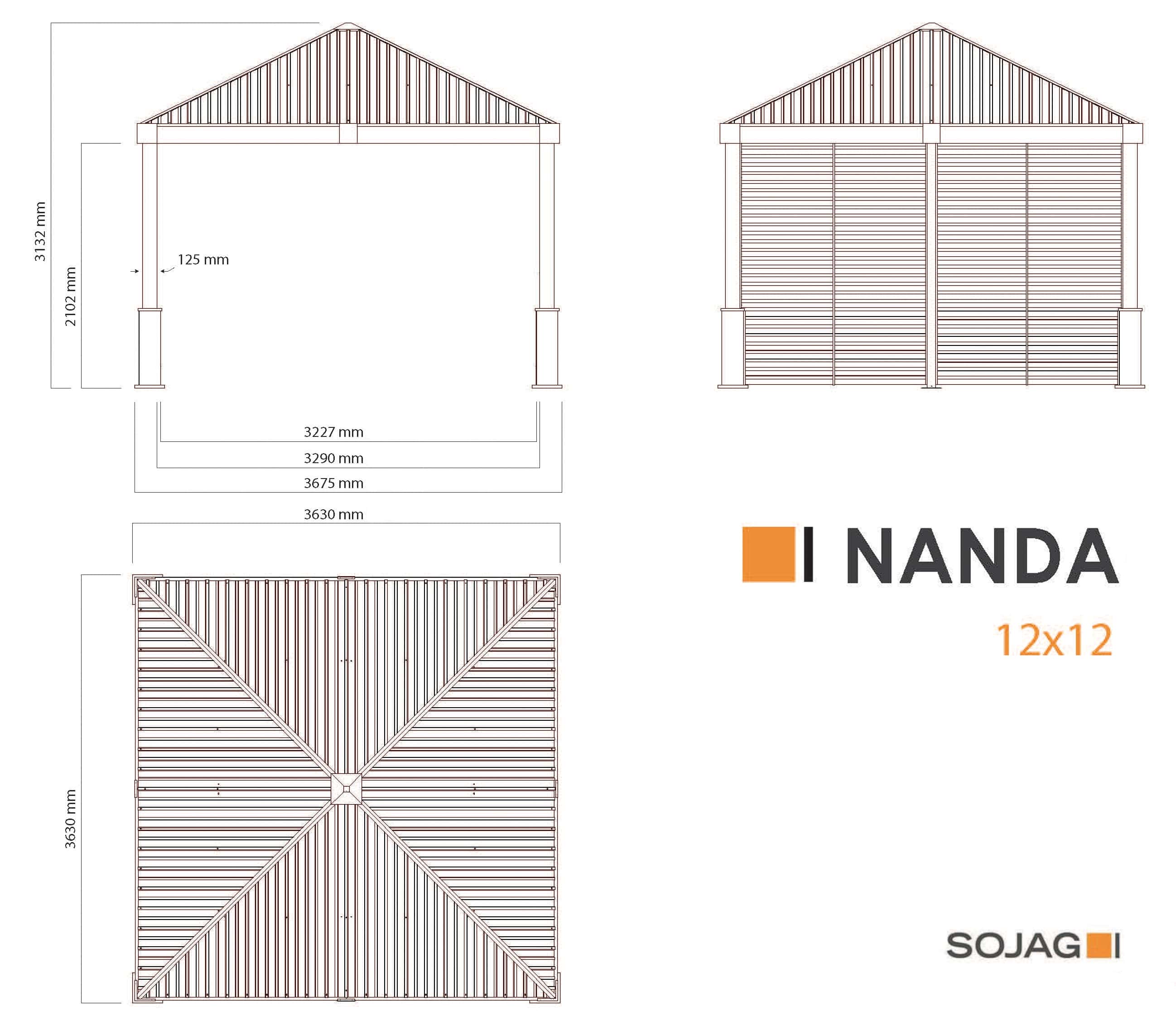 Sojag Nanda Aluminium Paviljoen incl. zijpaneel 363x363x313 cm - Champagnekleurig