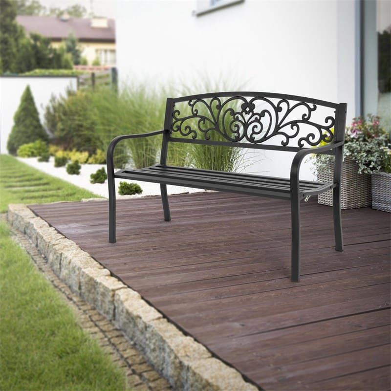 4goodz Klassieke Decoratieve Tuinbank van Metaal 127x60 cm - Zwart