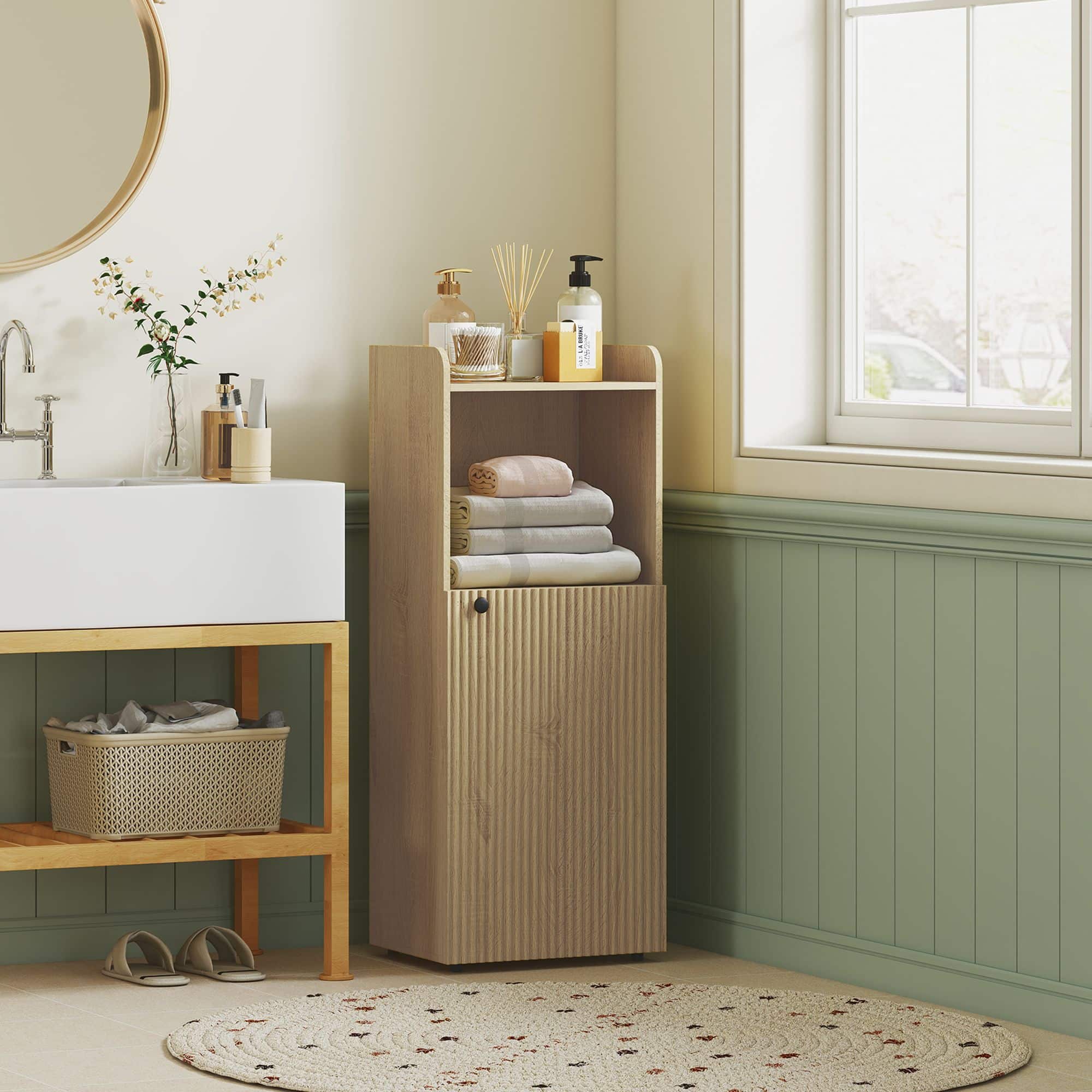 4goodz Badkamerkast Niskast met deur - open vak - verstelbare plank 4goodz Badkamerkast Niskast met deur - open vak - verstelbare plank