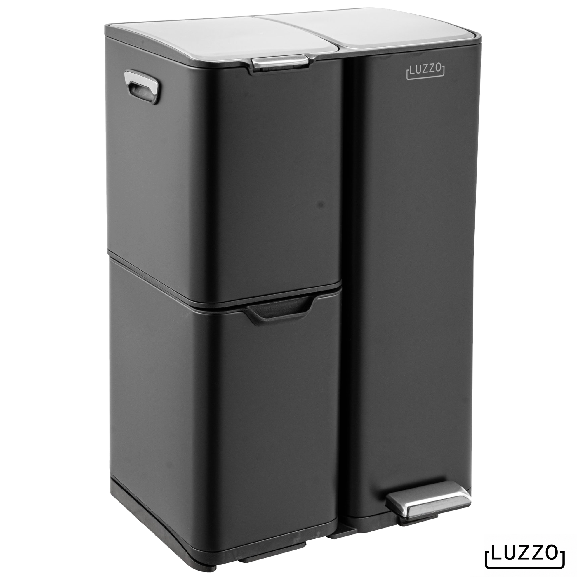 Luzzo Ohio Pedaalemmer Afvalscheiding 60 liter - 3 bakken - Zwart