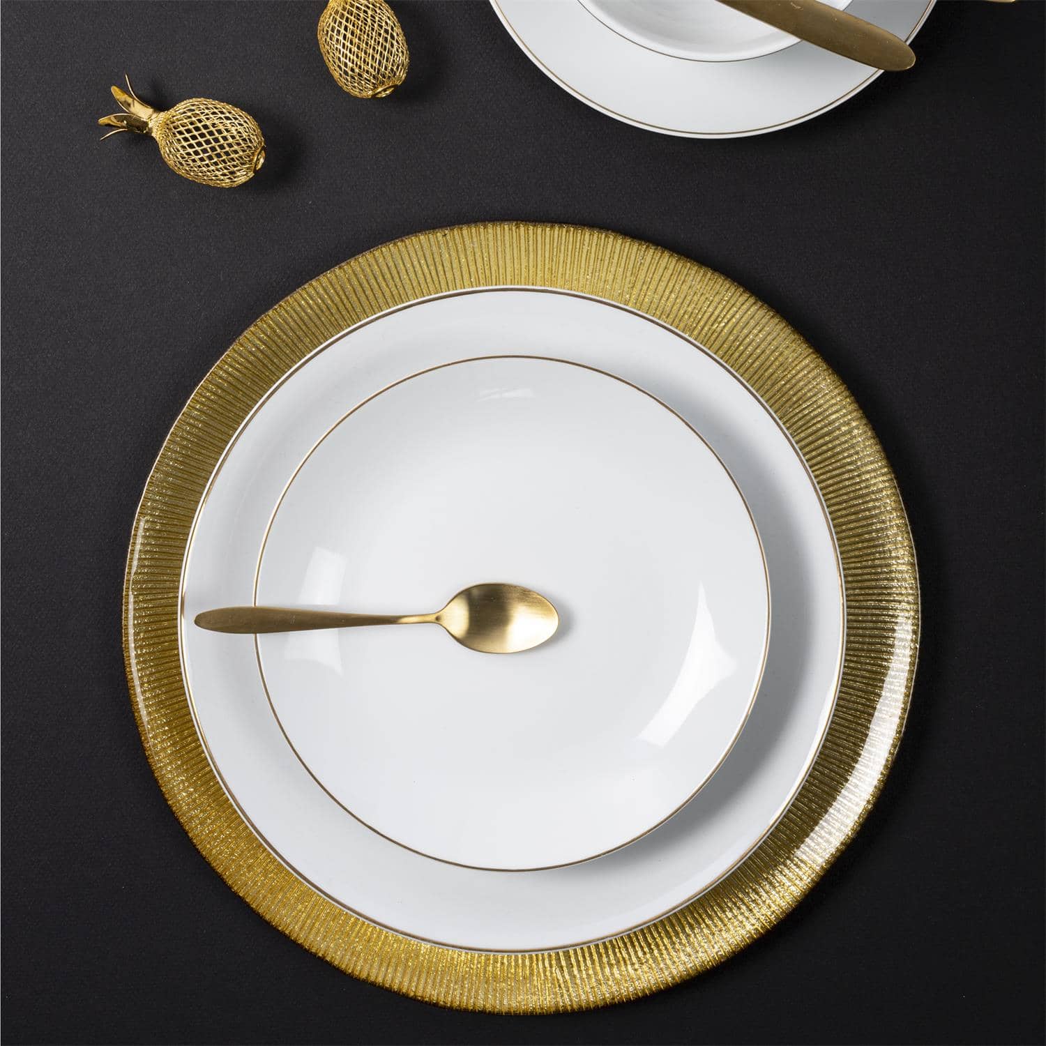 4goodz Set van 6 Classic Porselein Dinerborden 27 cm - Wit Goud rand