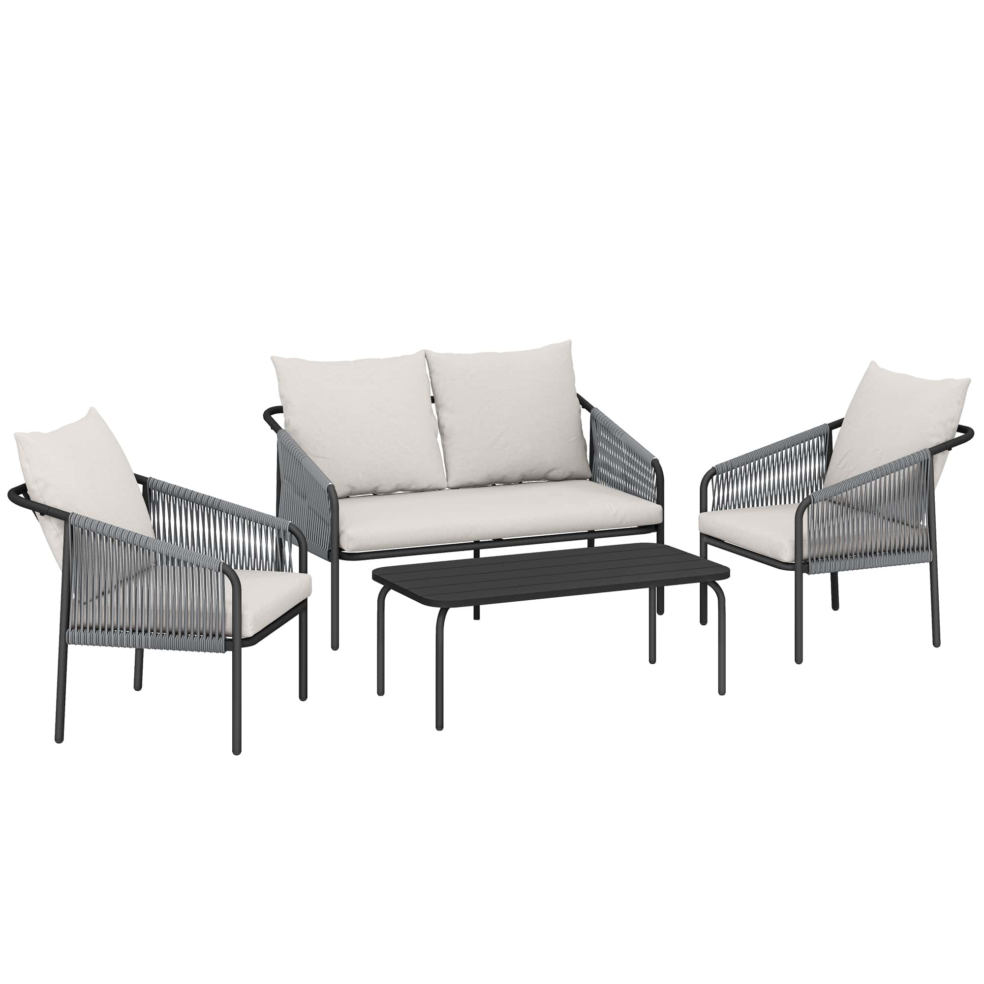 4goodz Tuinmeubelset 4-delig met salontafel bank en 2 stoelen - Grijs