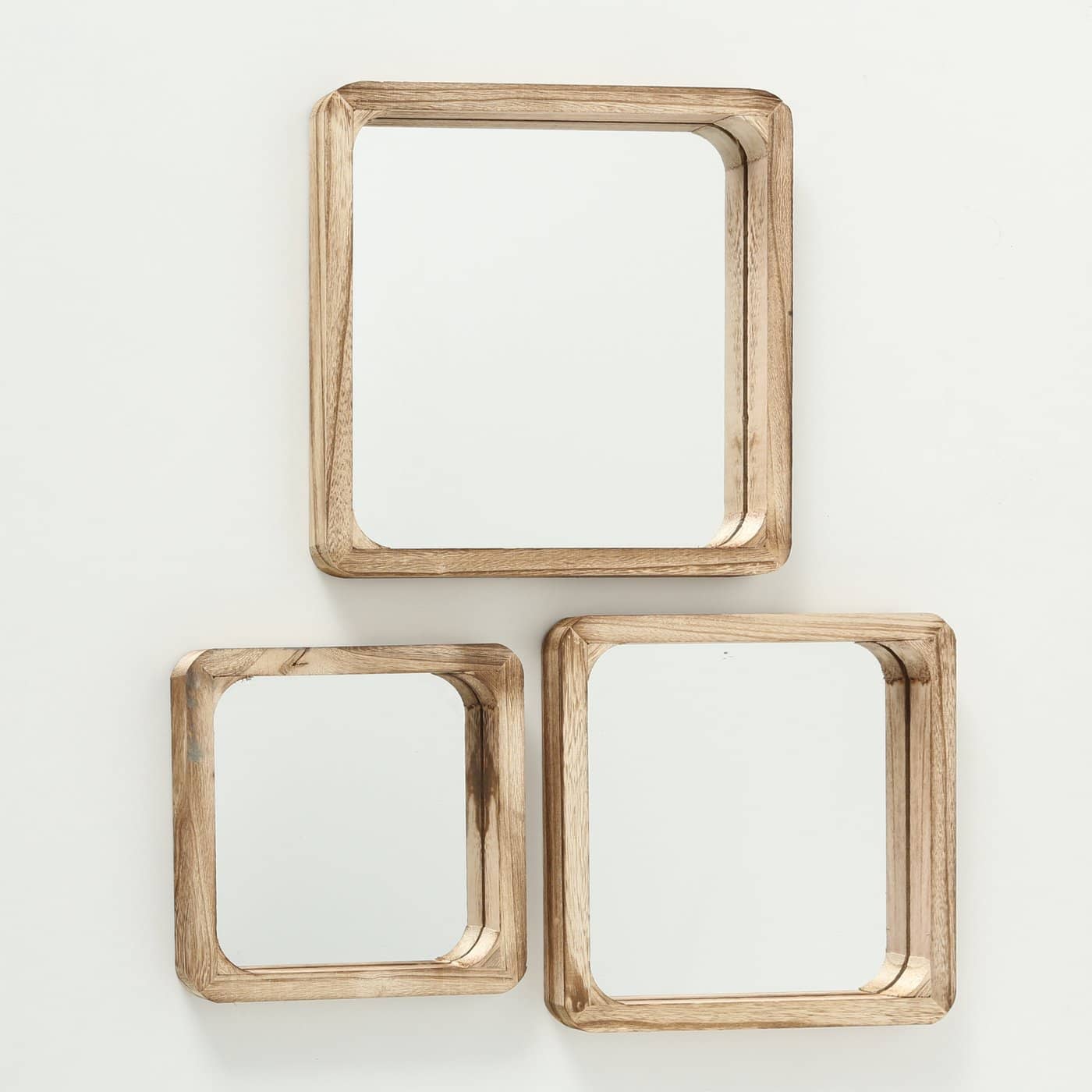4goodz 3-delig set Vierkante Wandspiegels met Houten lijst 25/30/35 cm