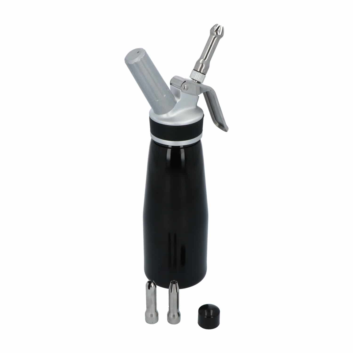 4cookz® aluminium slagroomspuit 0,5 liter - kidde RVS mondstuk - zwart
