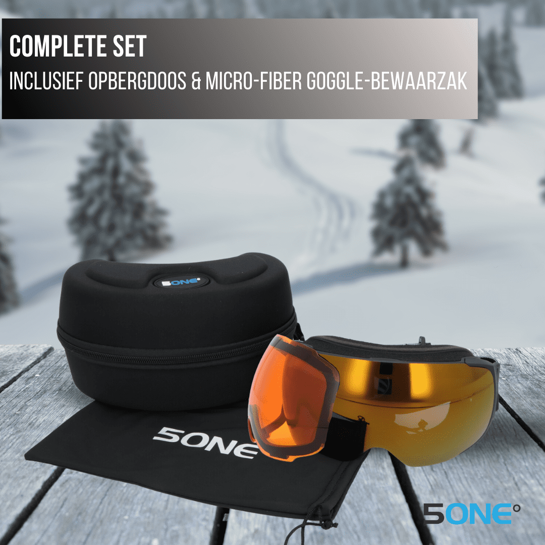 5one® Alpine 9 - Skibril met 2 Verwisselbare Lenzen - Brons en Oranje