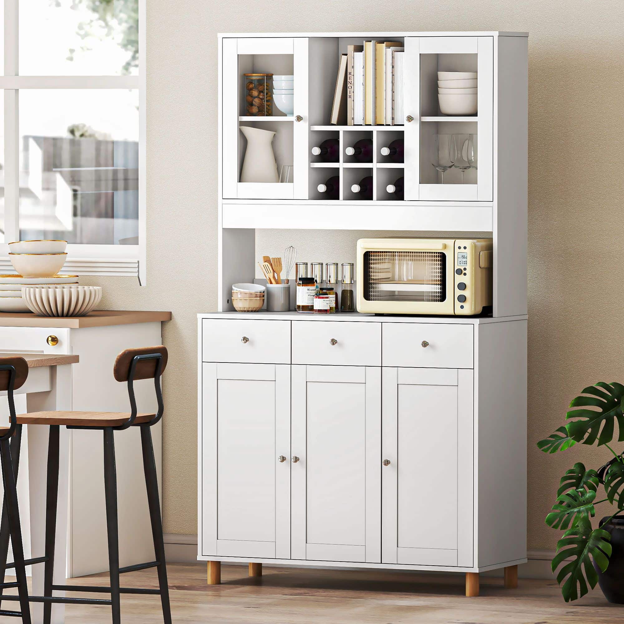 4goodz 180 cm keukenkast - 2 glazen deuren - 3 lades - 4 verstelbare planken - Wit