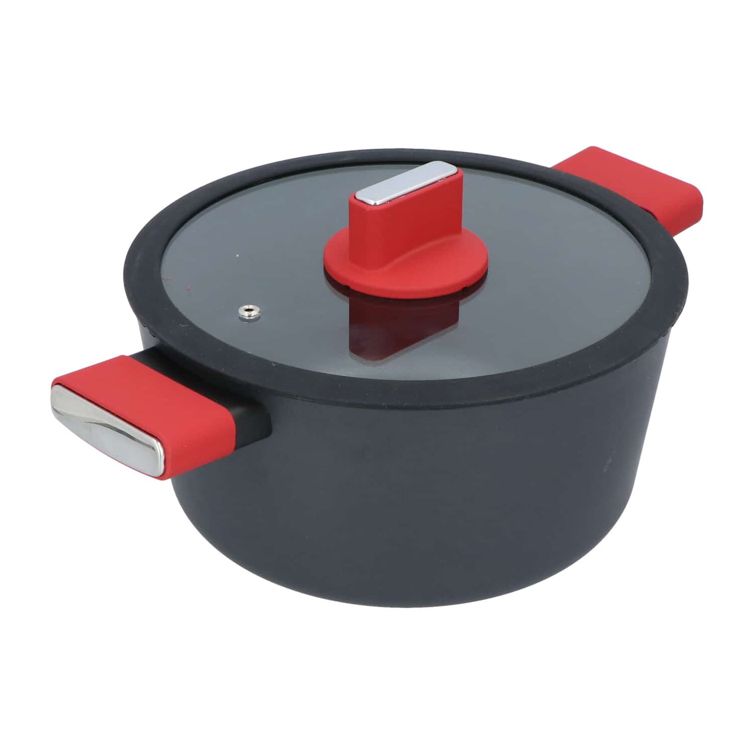 4goodz Aluminium Braadpan met siliconen handvat 25 cm - zwart/rood