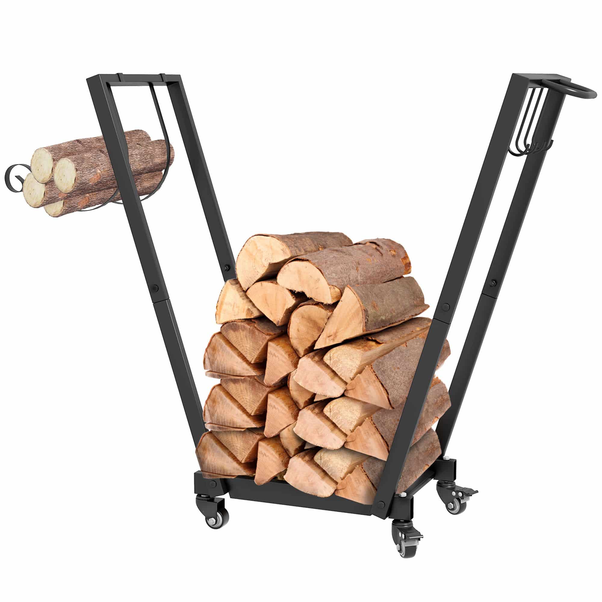 Haardhoutrek Metaal Verrijdbaar met wielen - 79 x 30 x 81 cm - zwart