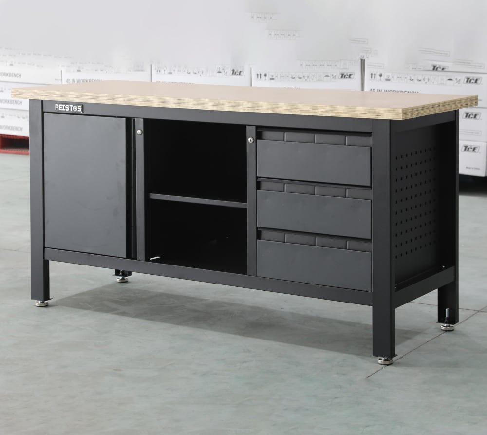 Feistos Werkbank Heros 1 inclusief geperforeerde wand 169x60x87cm - Antraciet/zwart