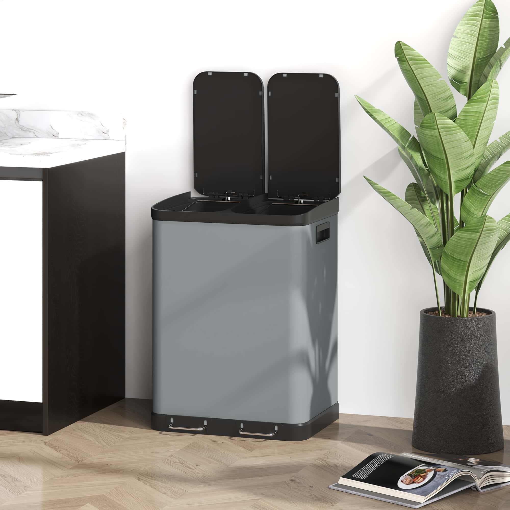 4goodz Dubbele prullenbak 60 L - uitneembare binnenbakken - grijs