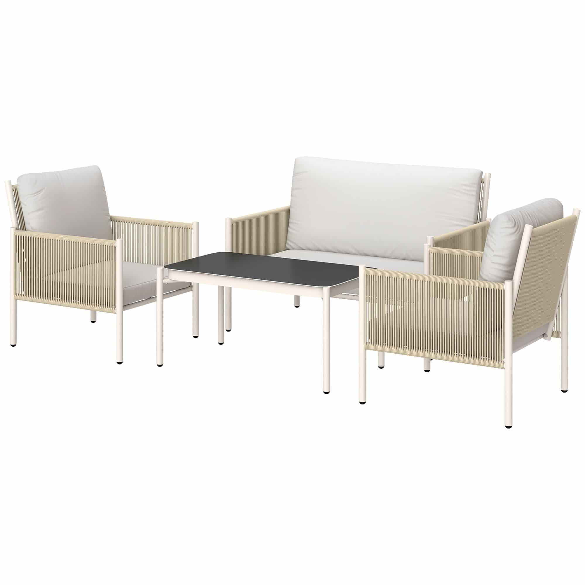 4goodz Tuinmeubelset 4-delig met salontafel bank en 2 stoelen - Zand/grijs