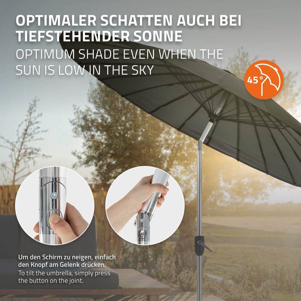Parasol Shanghai 270 cm met Aluminium buis - kleur Charcoal