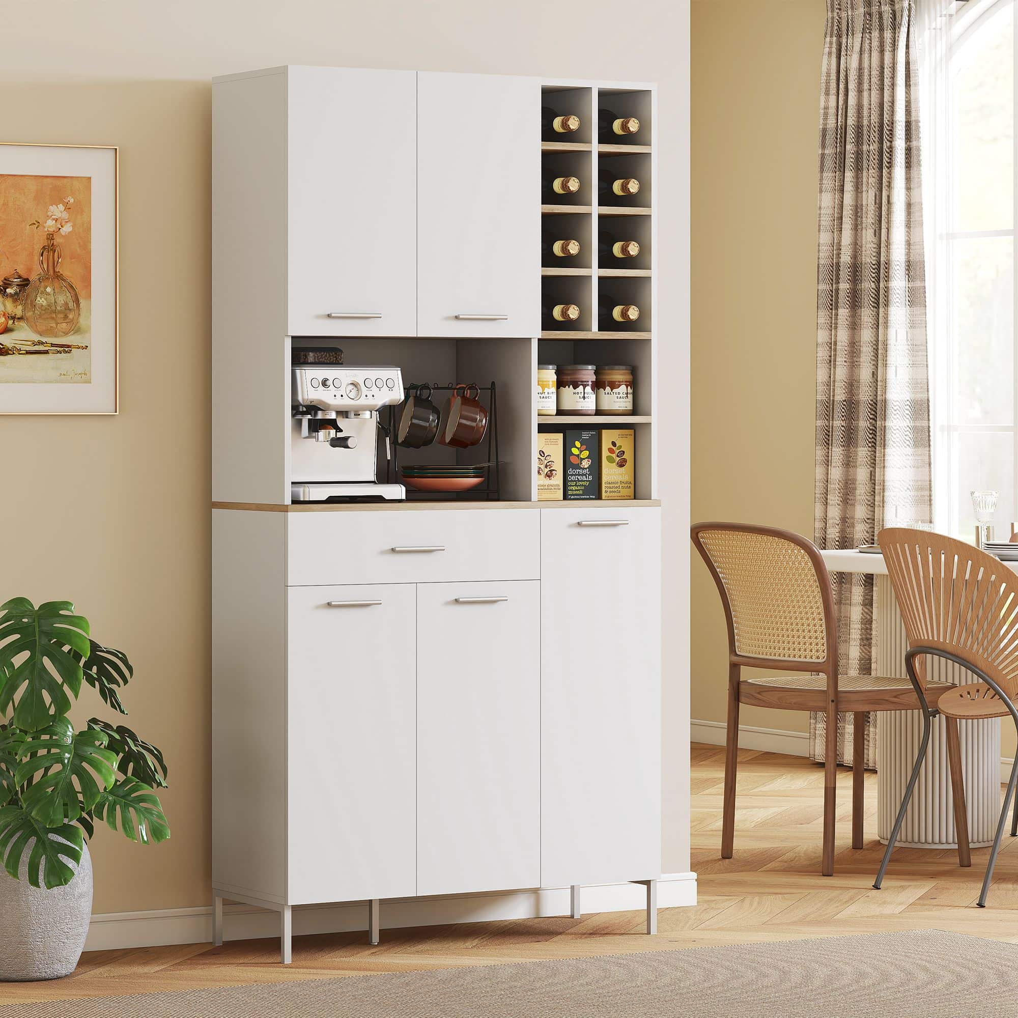 Homcom Keukenkast met open schappen en 5 deuren - MDF - Wit