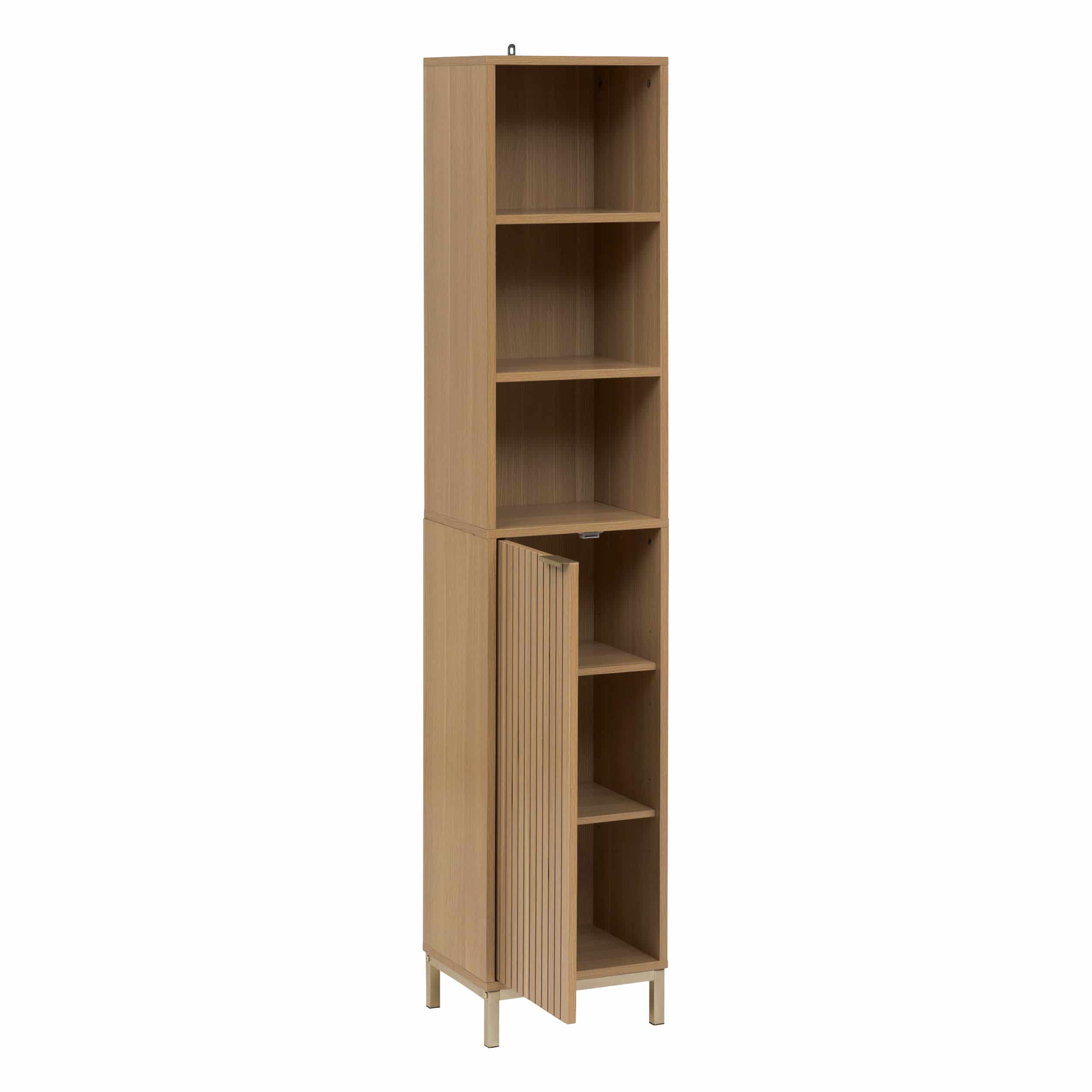 Badkamerkast Hoog Tasso met 1 deur en 6 planken - 168 cm - Bruin