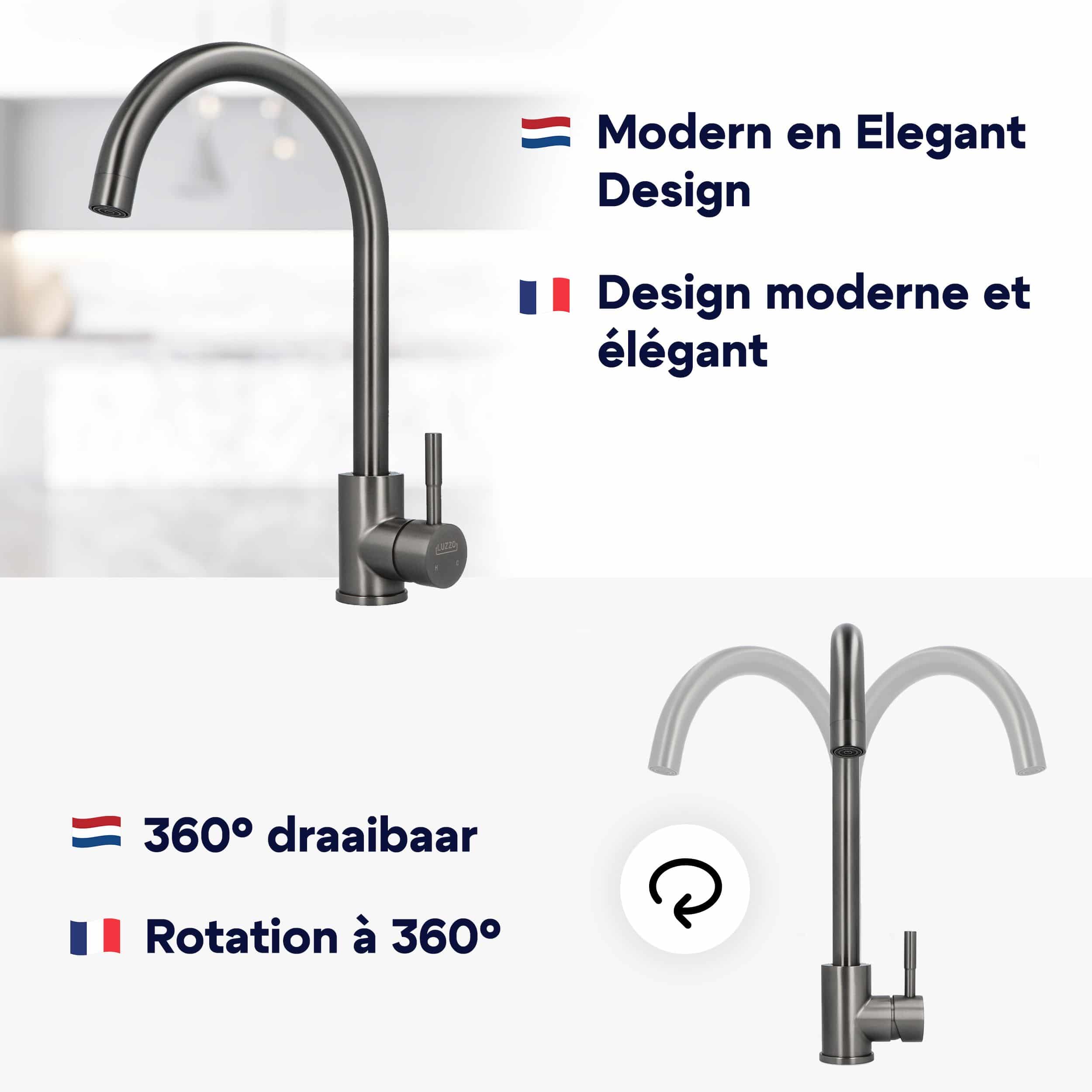 Luzzo® Lesina Keuken mengkraan Gun Metal – hoog model ronde uitloop - 100% roestvrij staal (RVS) - strak modern design Luzzo® Lesina Keuken mengkraan Gun Metal – hoog model ronde uitloop - 100% roestvrij staal (RVS) - strak modern design