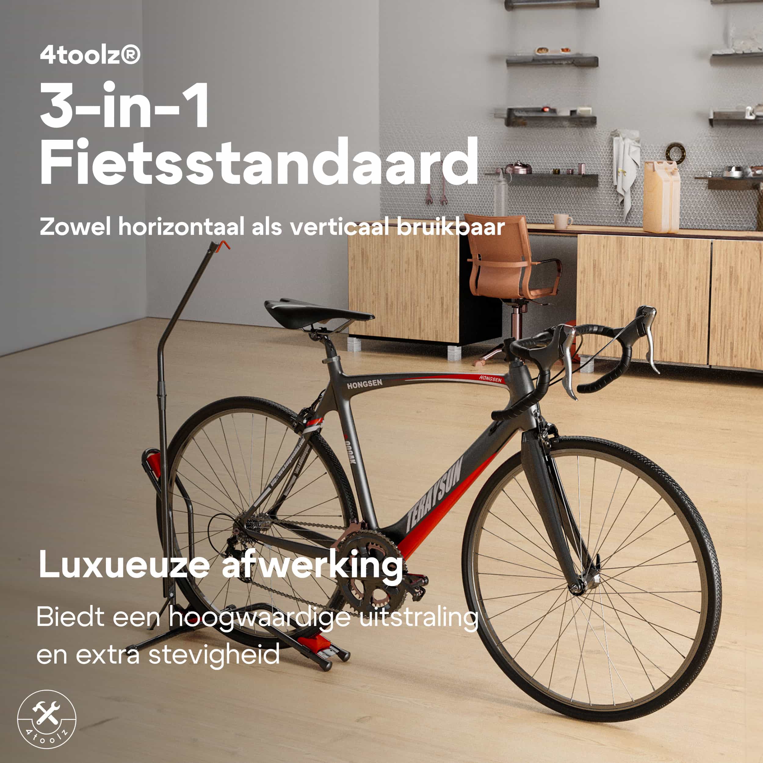 4toolz® Display Fietsenrek Deluxe - 3-in-1 Fietsstandaard Mountainbike - Zwart