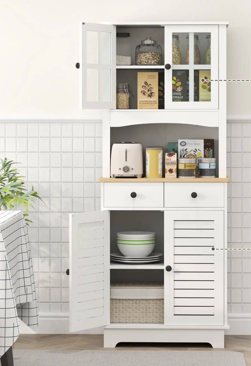 Klassieke Buffetkast Hoog met 2 matglas deuren 39x68x170 cm - Wit