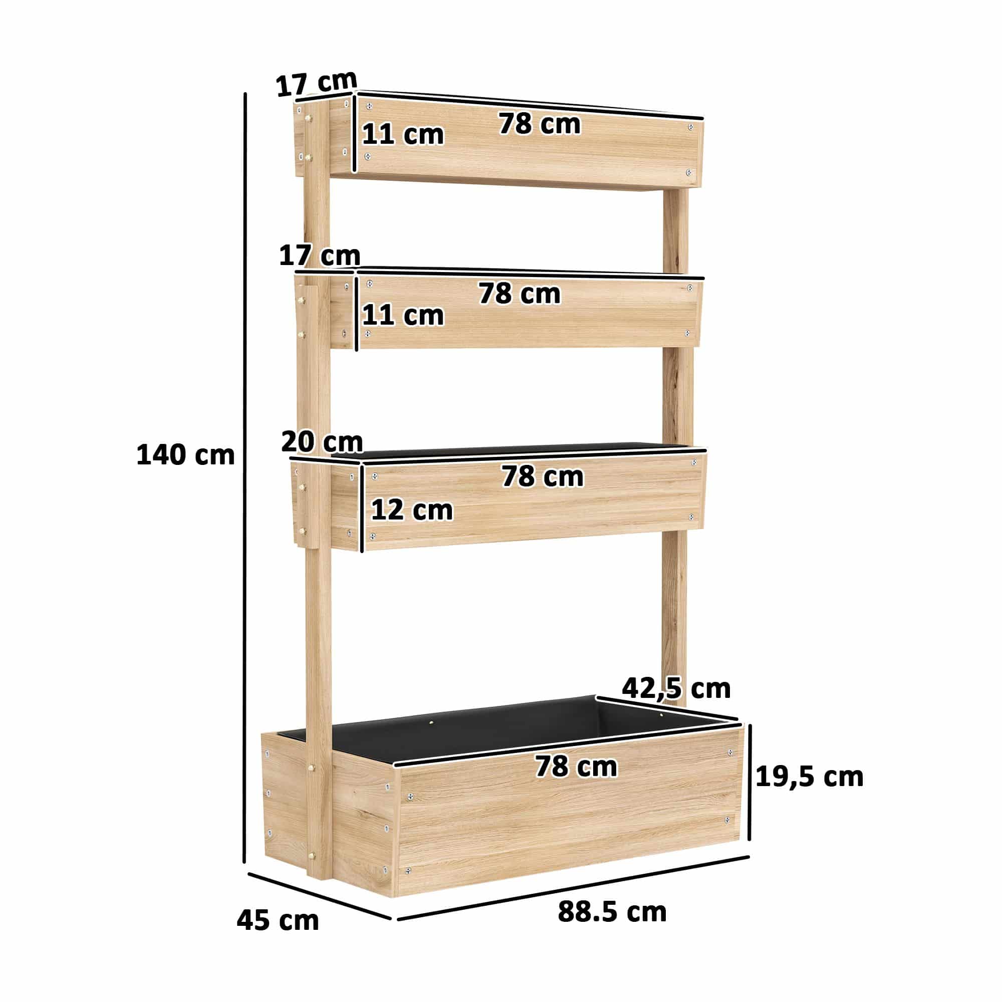 Verhoogde Plantenbak Hout - 4-laags Plantenrek met Drainage - 88,5 x 45 x 140 cm Verhoogde Plantenbak Hout - 4-laags Plantenrek met Drainage - 88,5 x 45 x 140 cm