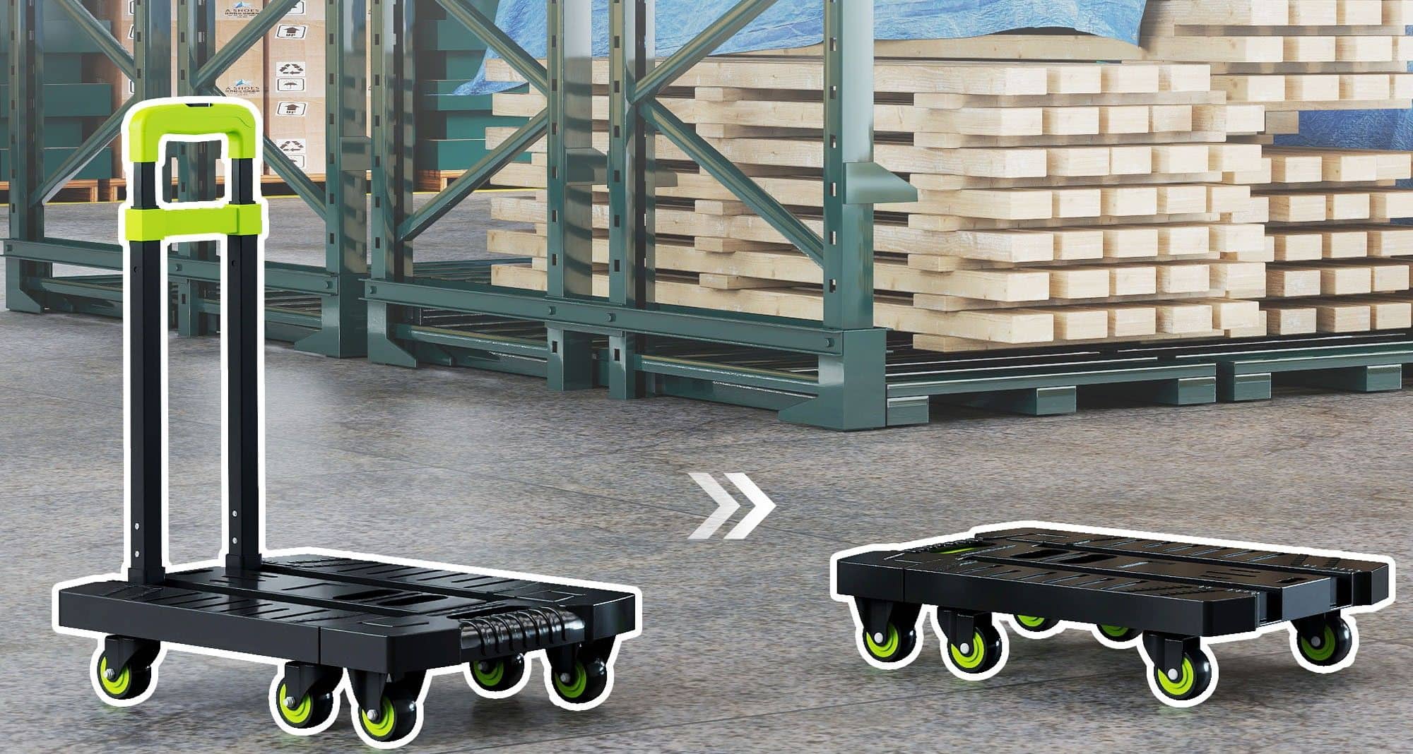 4goodz opvouwbare Plateauwagen Kunststof 49x35x102cm - groen 4goodz opvouwbare Plateauwagen Kunststof 49x35x102cm - groen