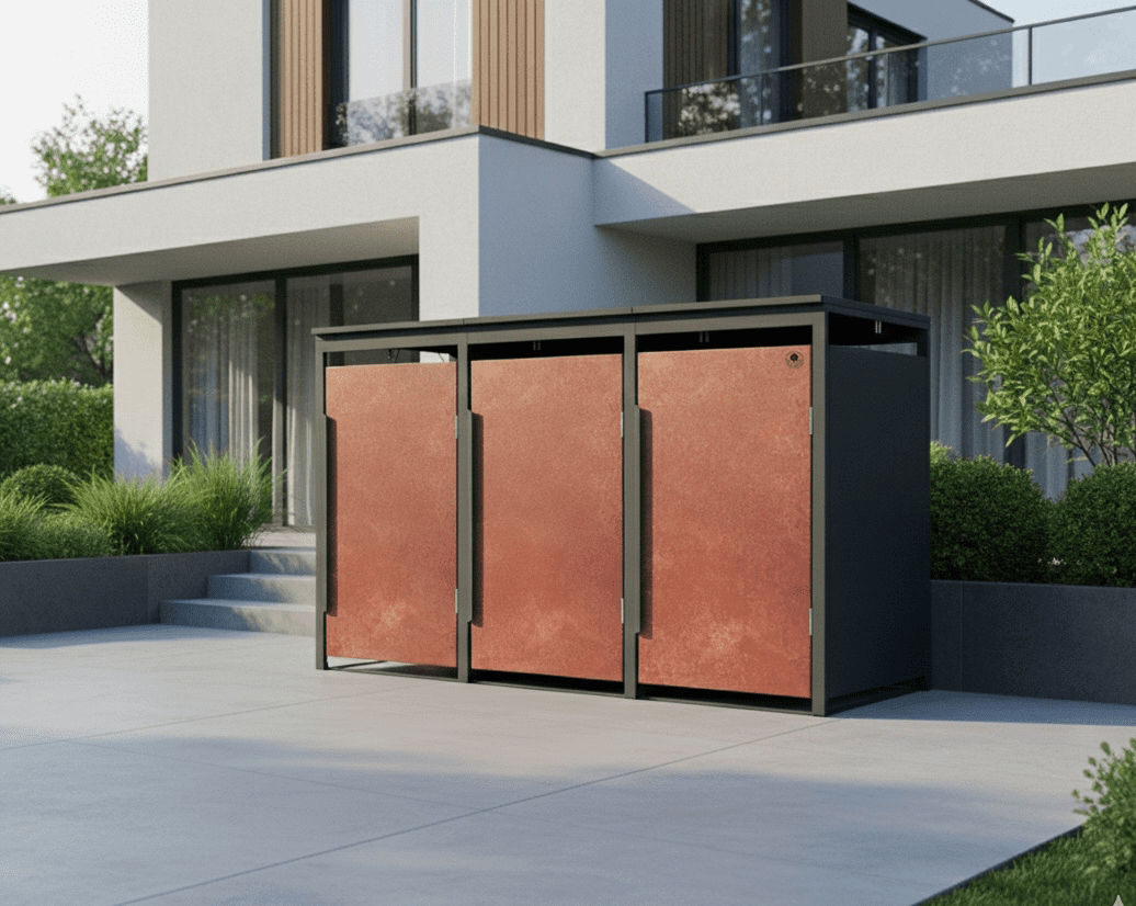 4gardenz® Slimline Kliko Containerombouw 3 Afvalbakken - Antraciet/Cortenstaal Roest-look