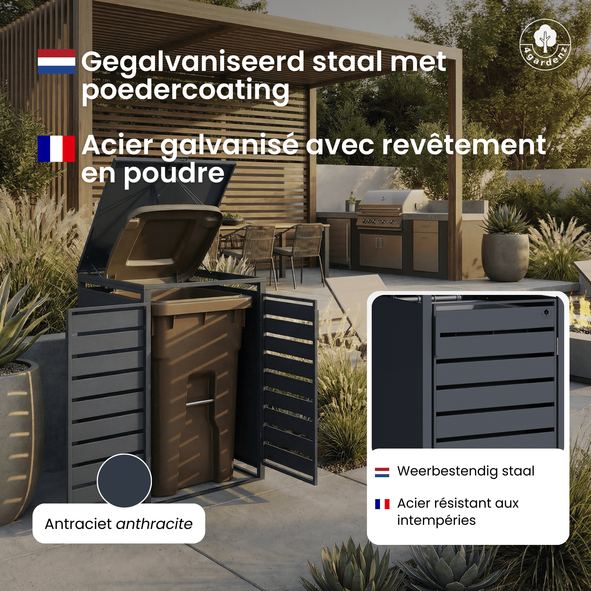 4gardenz® Premium Kliko Containerombouw 1 Afvalbak - Antraciet