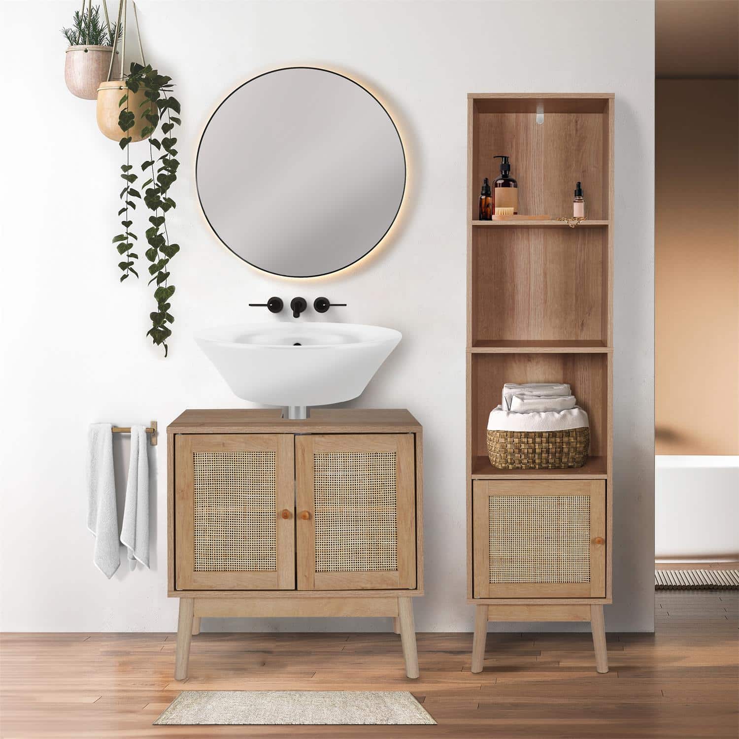 Badkamermeubel-set Bali - Combinatieset Wastafelonderkast + Kolomkast hoog