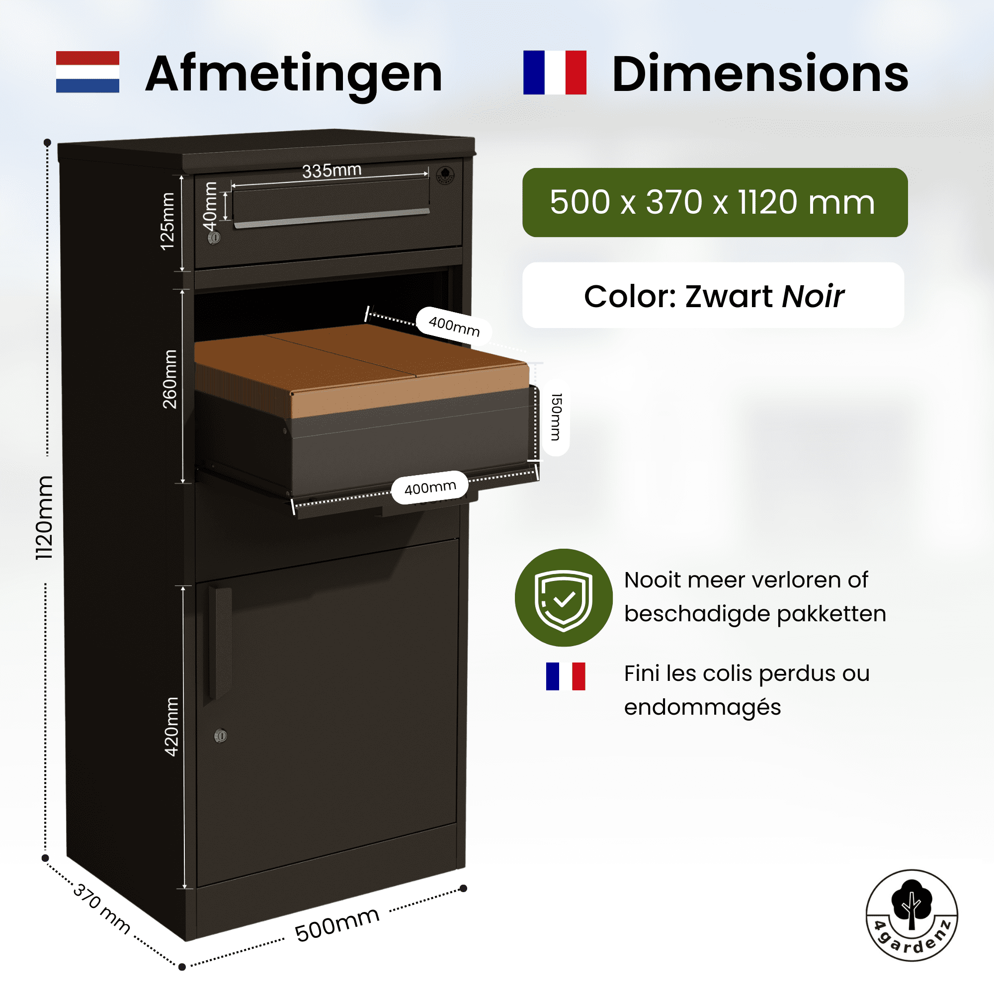 4gardenz Pakketbrievenbus met apart Postvak - Anti-diefstal - Staande Pakketbox - Zwart