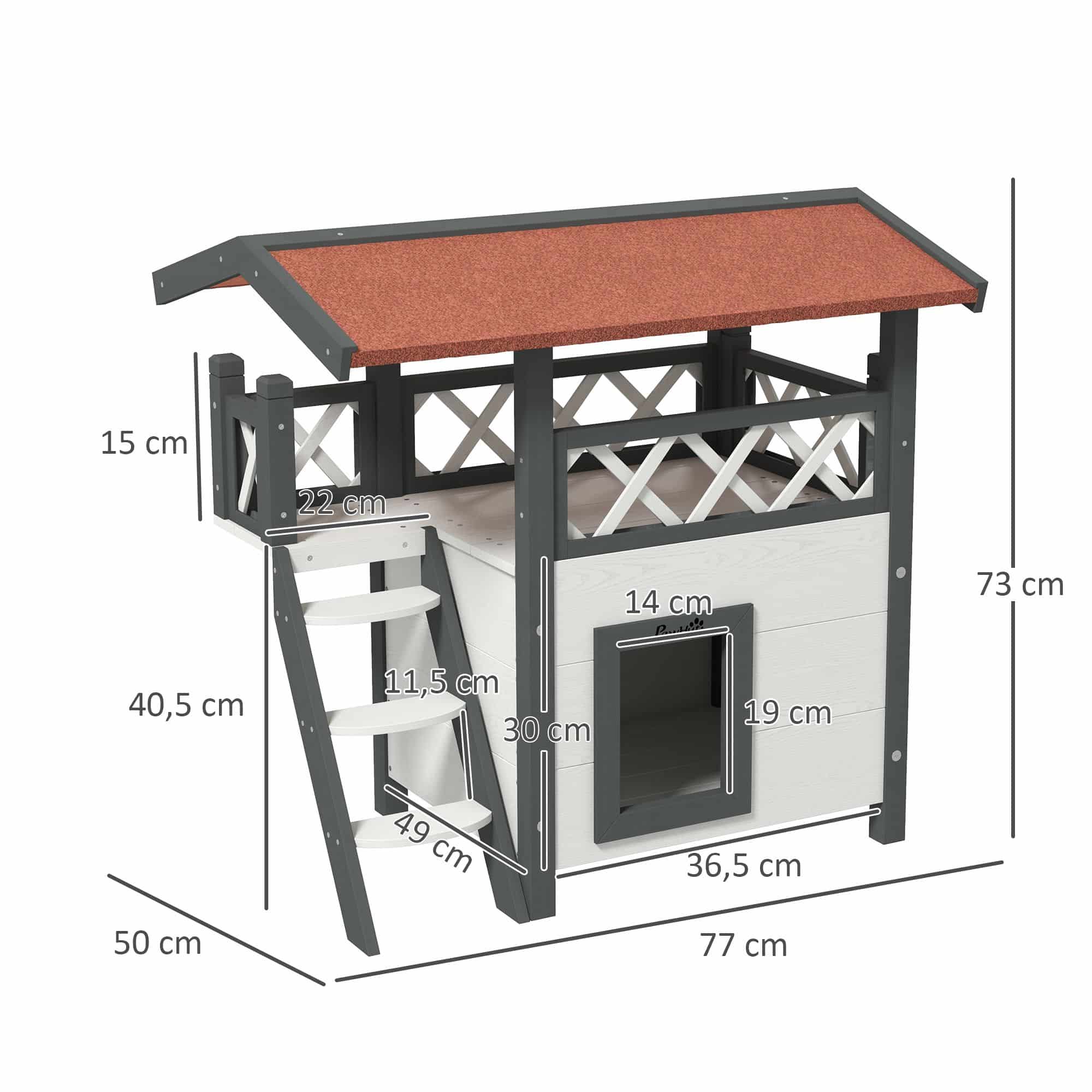 4goodz kattenhuis 2 laags 77x50x73cm - Wit/Rood