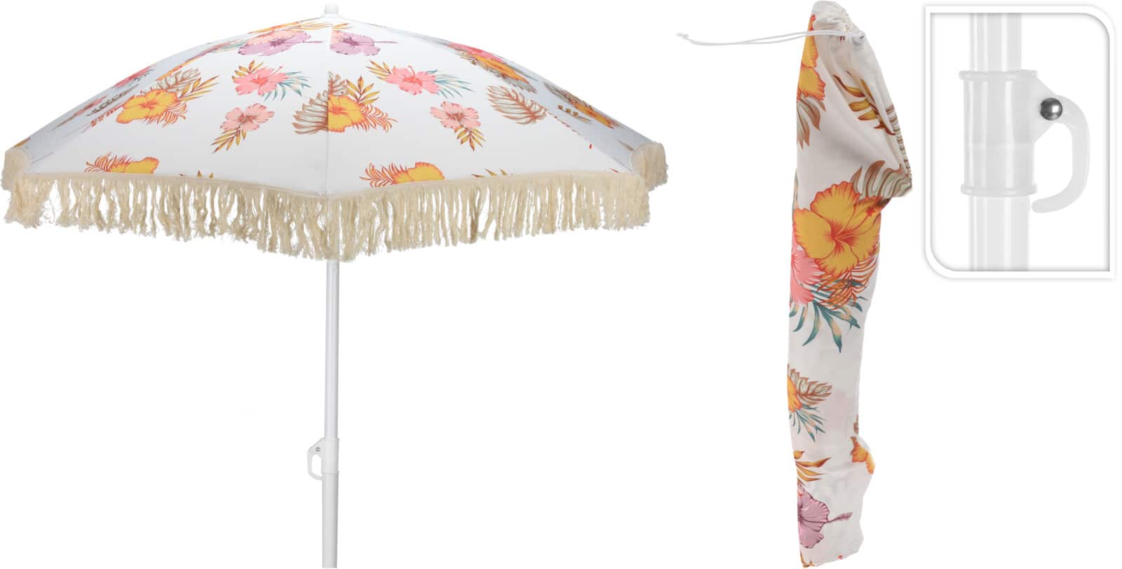 Volant Parasol met Bloemenmotief 180 cm met Bijbehorende Parasolvoet