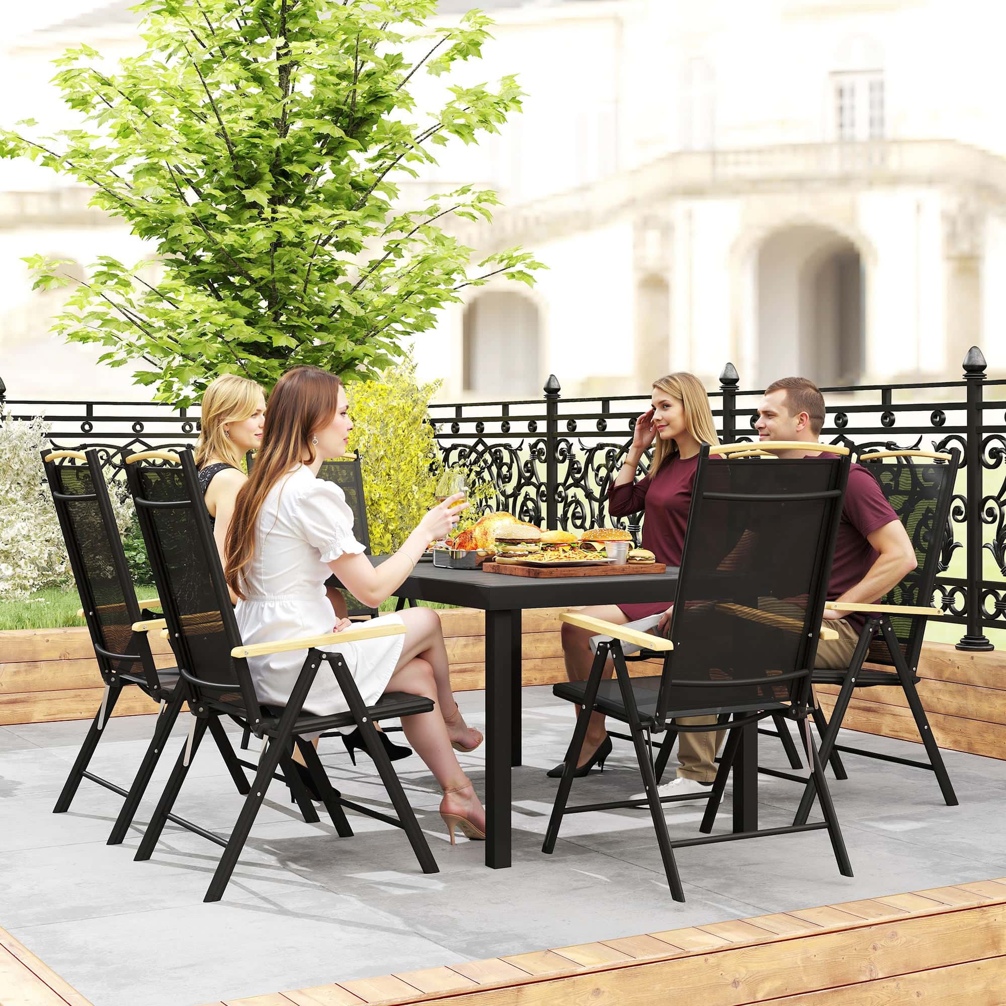 4goodz Tuintafelset 1 tafel en 6 stoelen tuinmeubelset - zwart