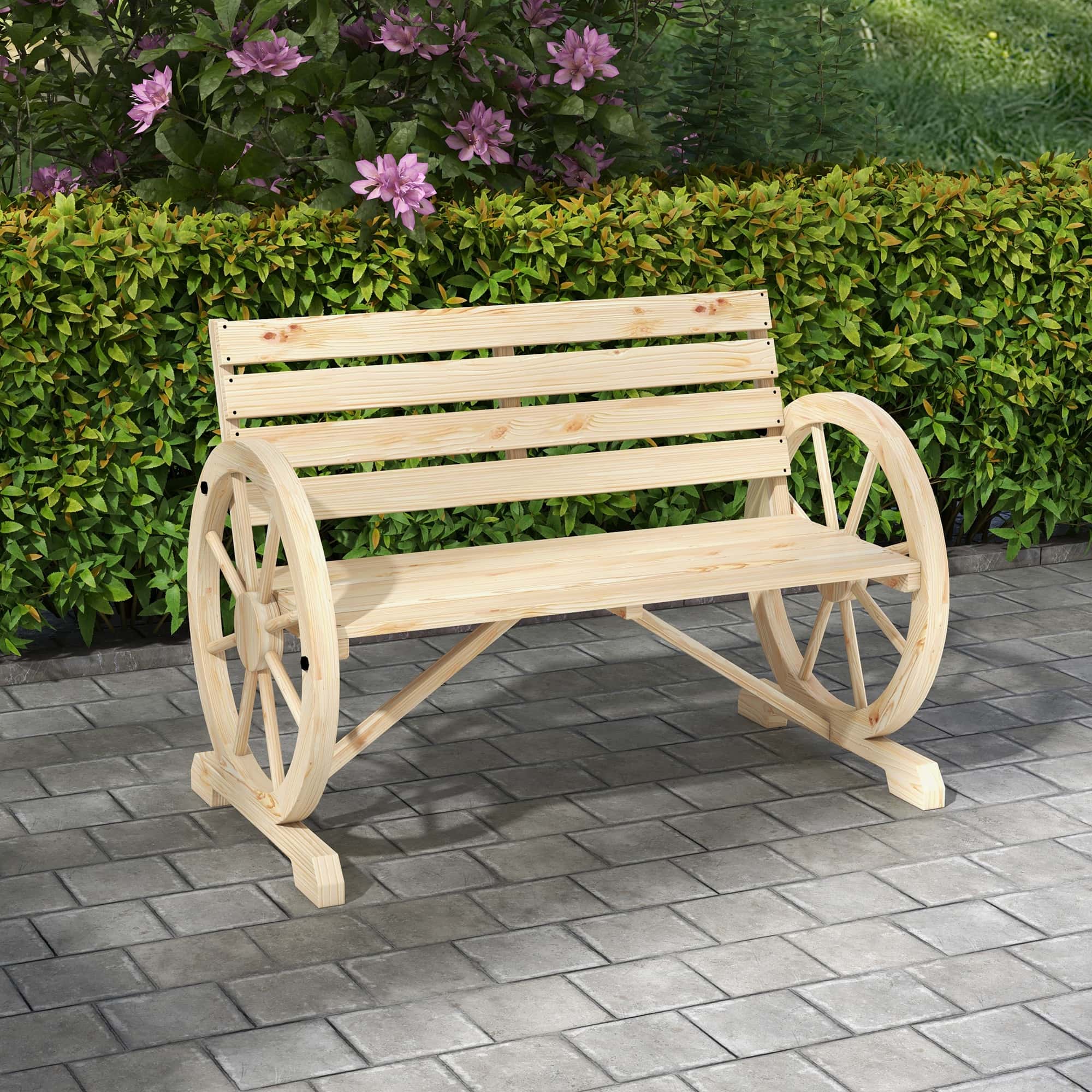 4goodz Tuinbank met armleuning Wagenwielen design Massief Hout - Lichtbruin