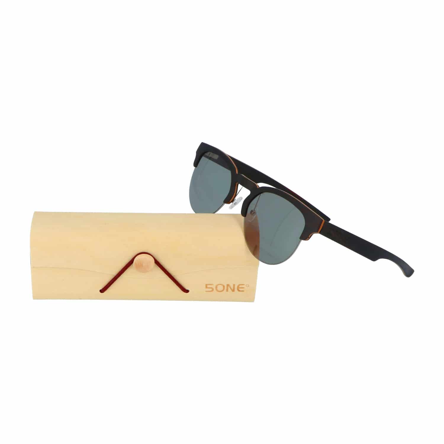 5one® Clubmaster Sports G15 - Ebony houten zonnebril - sportief model