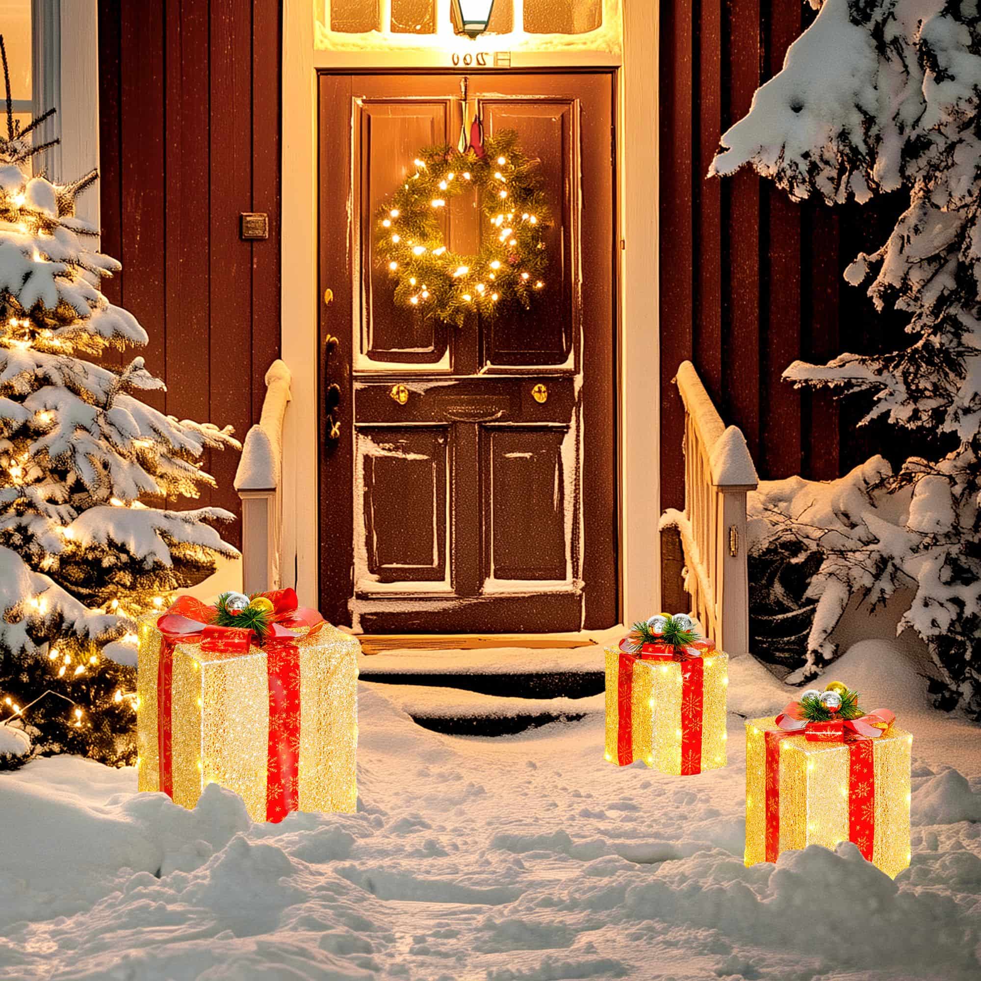 4goodz set 3st Kerstfiguur Verlichte Cadeauset met 58 LED