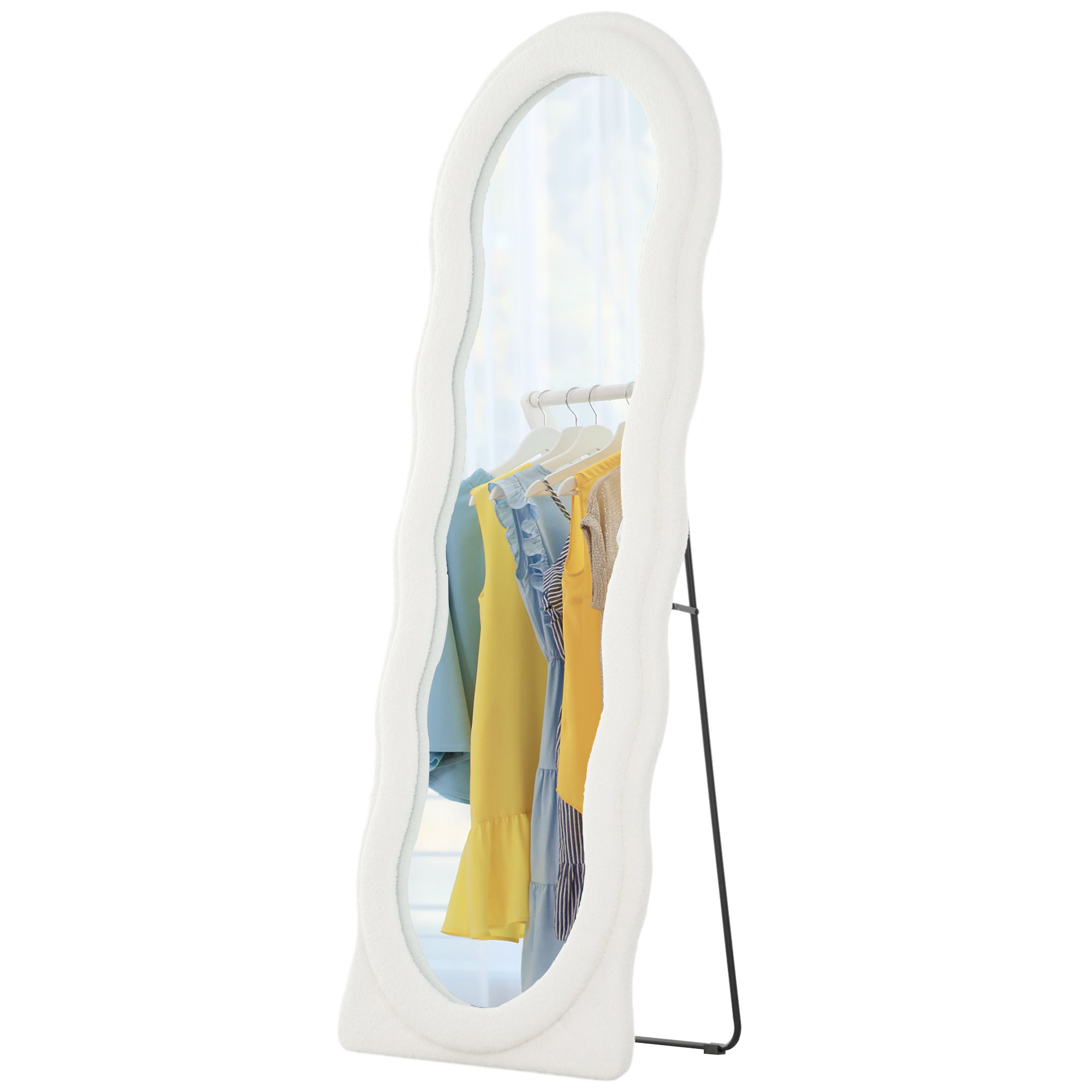 4goodz Homcom Passpiegel Golfdesign 160 x 60 cm Breukvast Glas - Wit