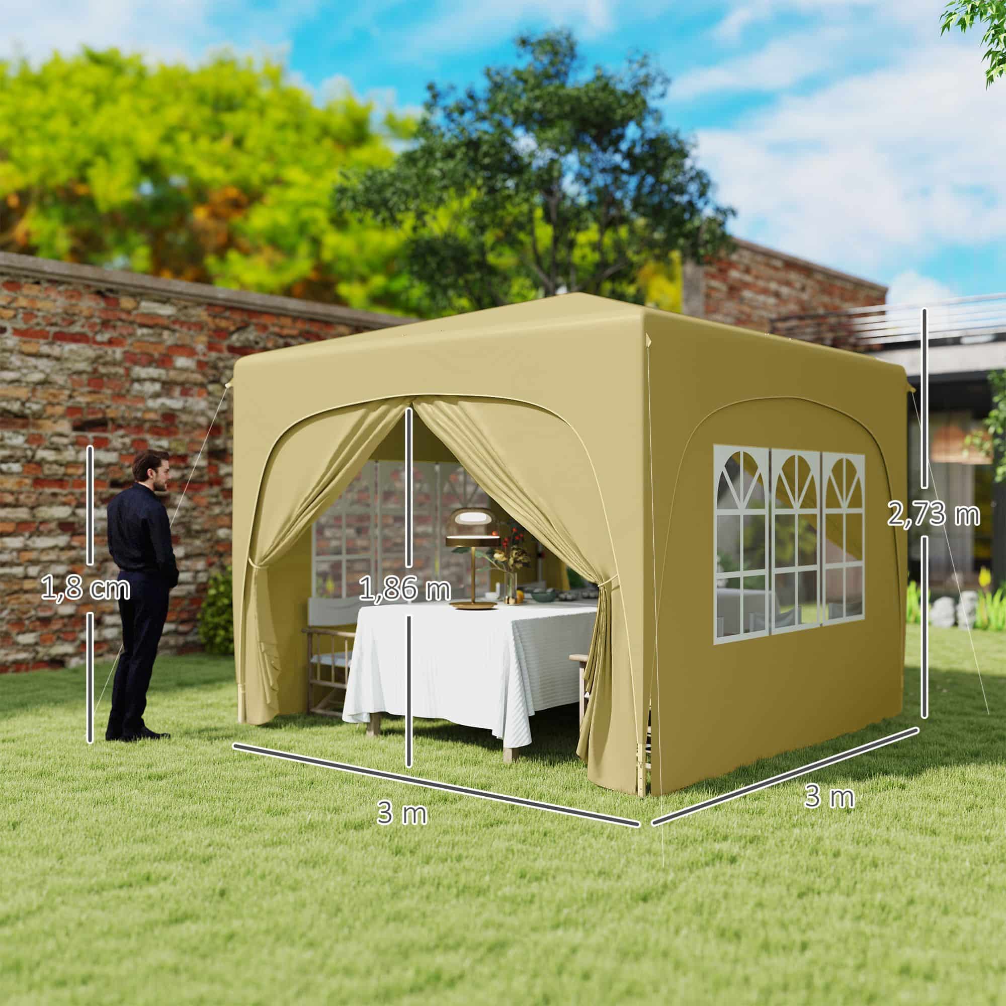 Partytent 300x300 cm met zijwanden - Creme