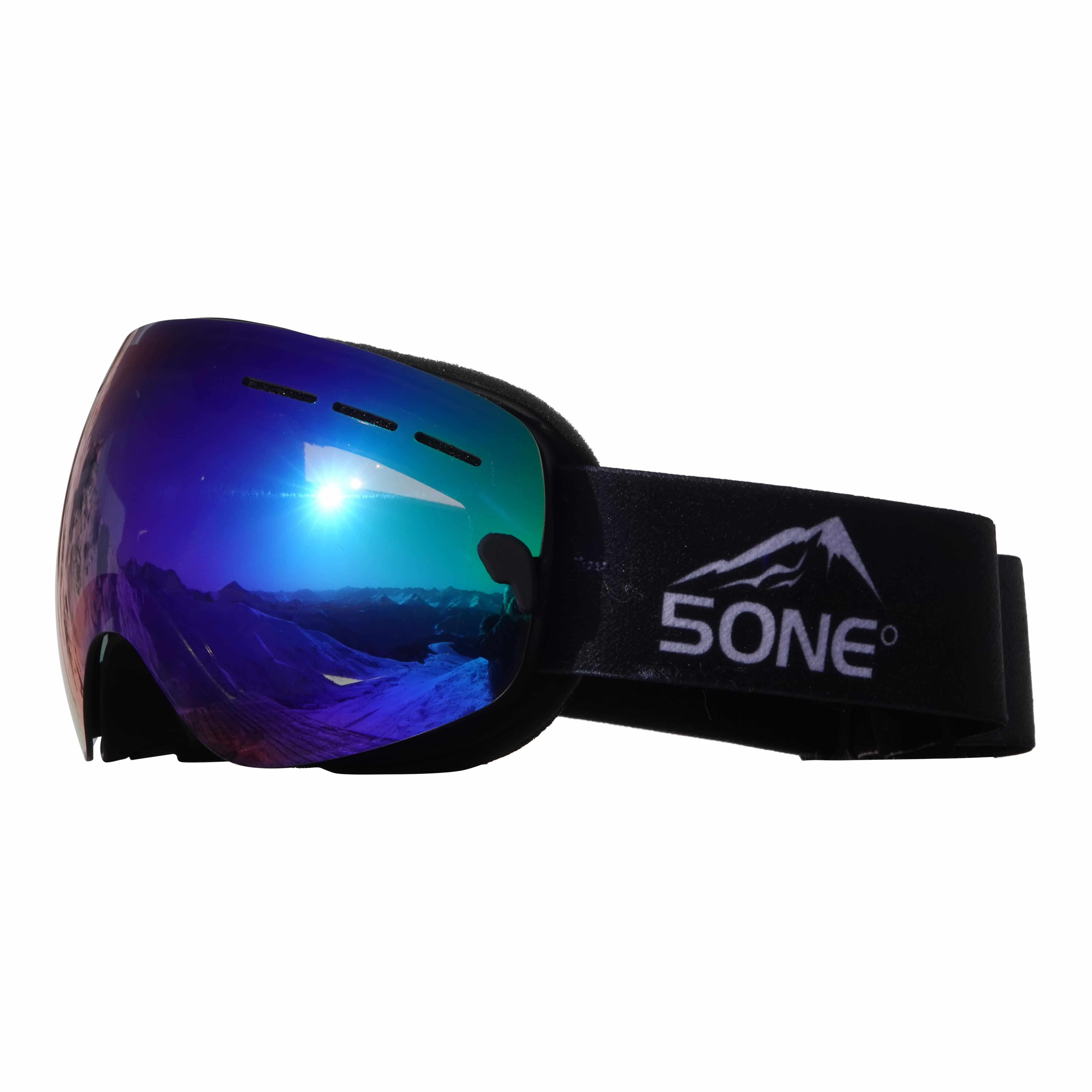 5one® Alpine 1 Blue anti-condens Skibril met hardcase - Zwart frame