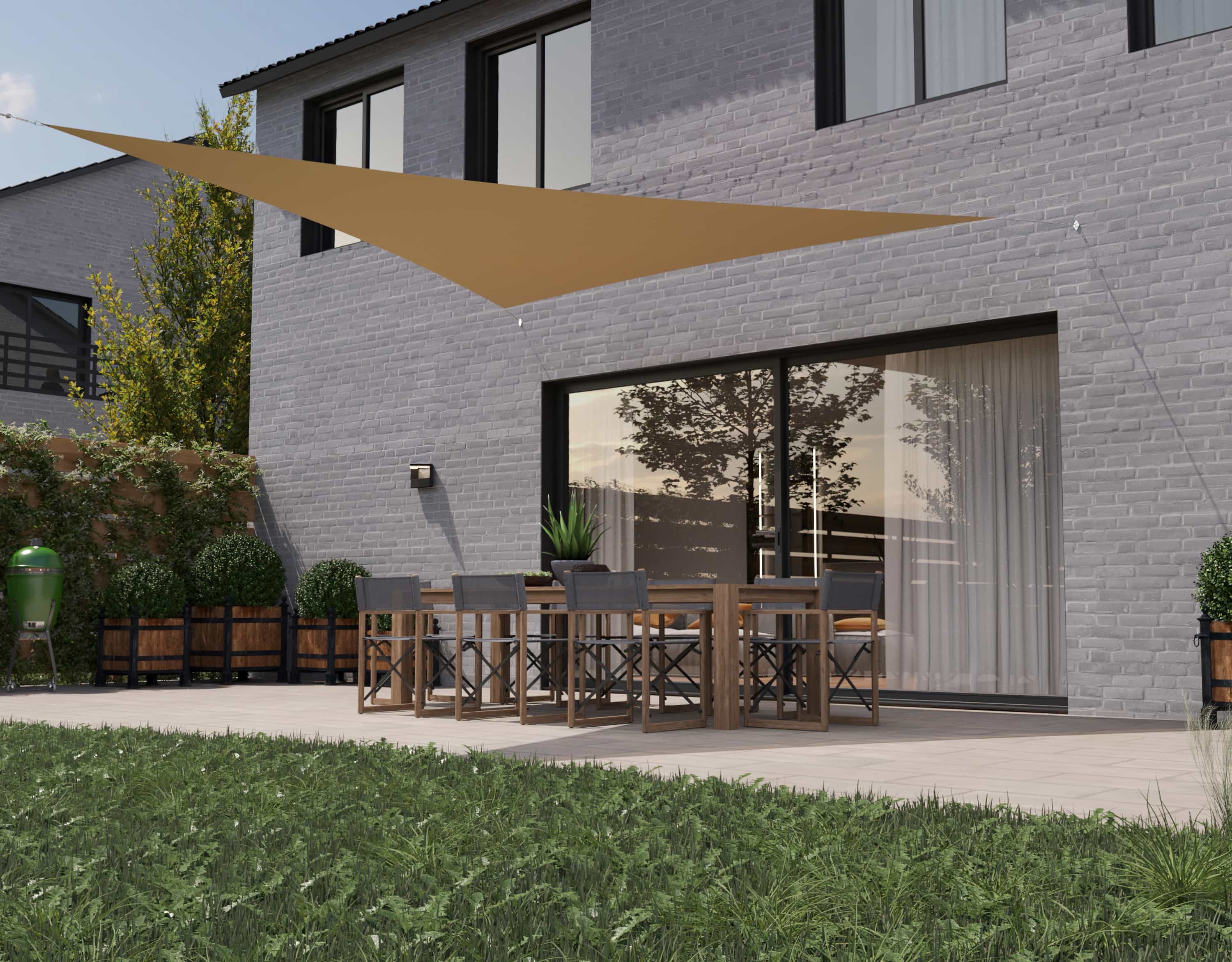 hanSe® Schaduwdoek Driehoek Gelijkbenig Waterafstotend 5x7x7 m Zand