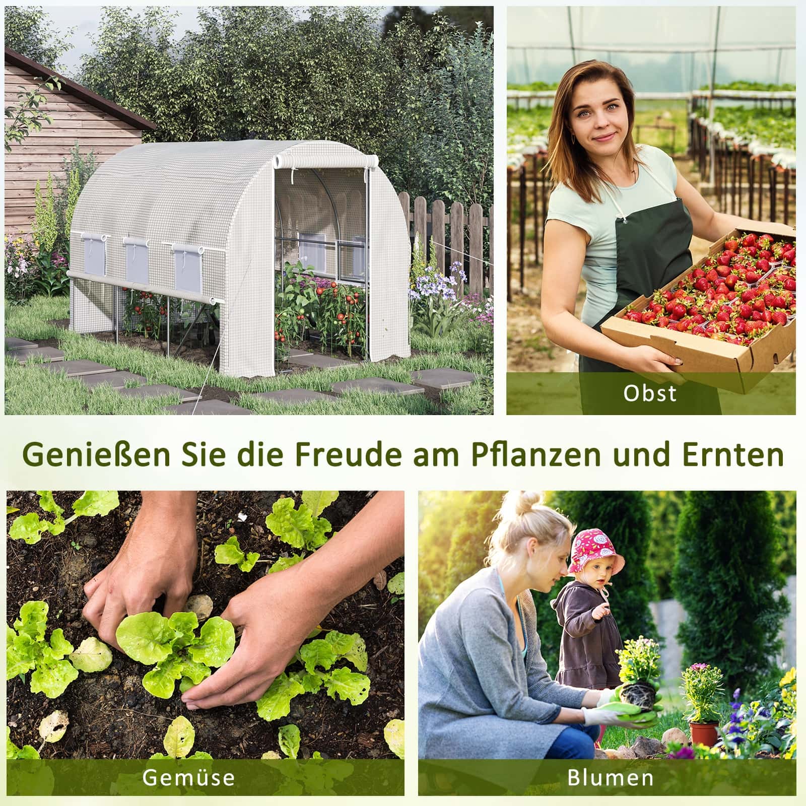 4goodz Foliekas 3x2x2 m tunnel inloopkas kweektent 6 ramen - Wit