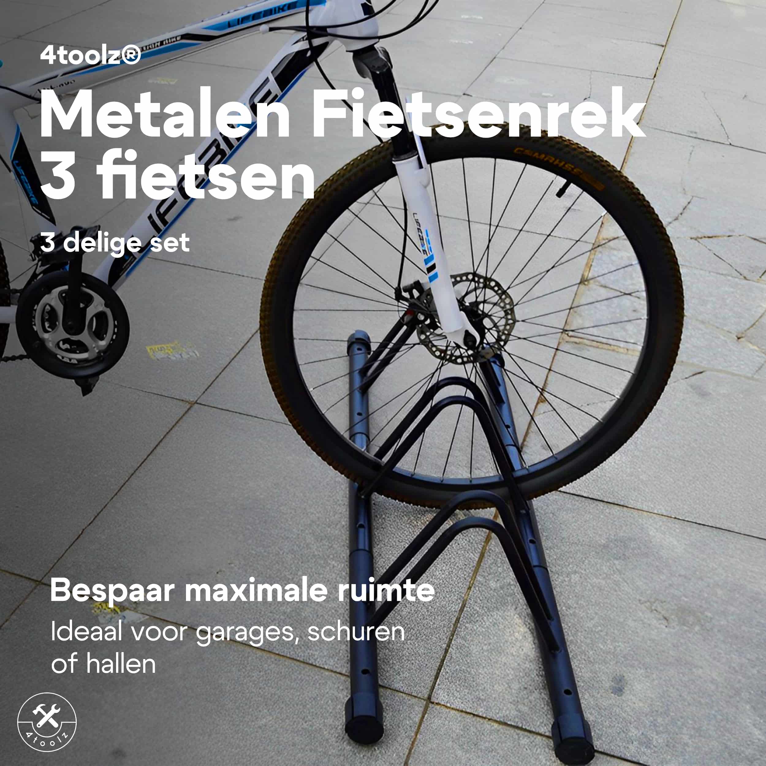 4toolz® Stabiel metalen Fietsenrek voor Drie Fietsen - Zwart