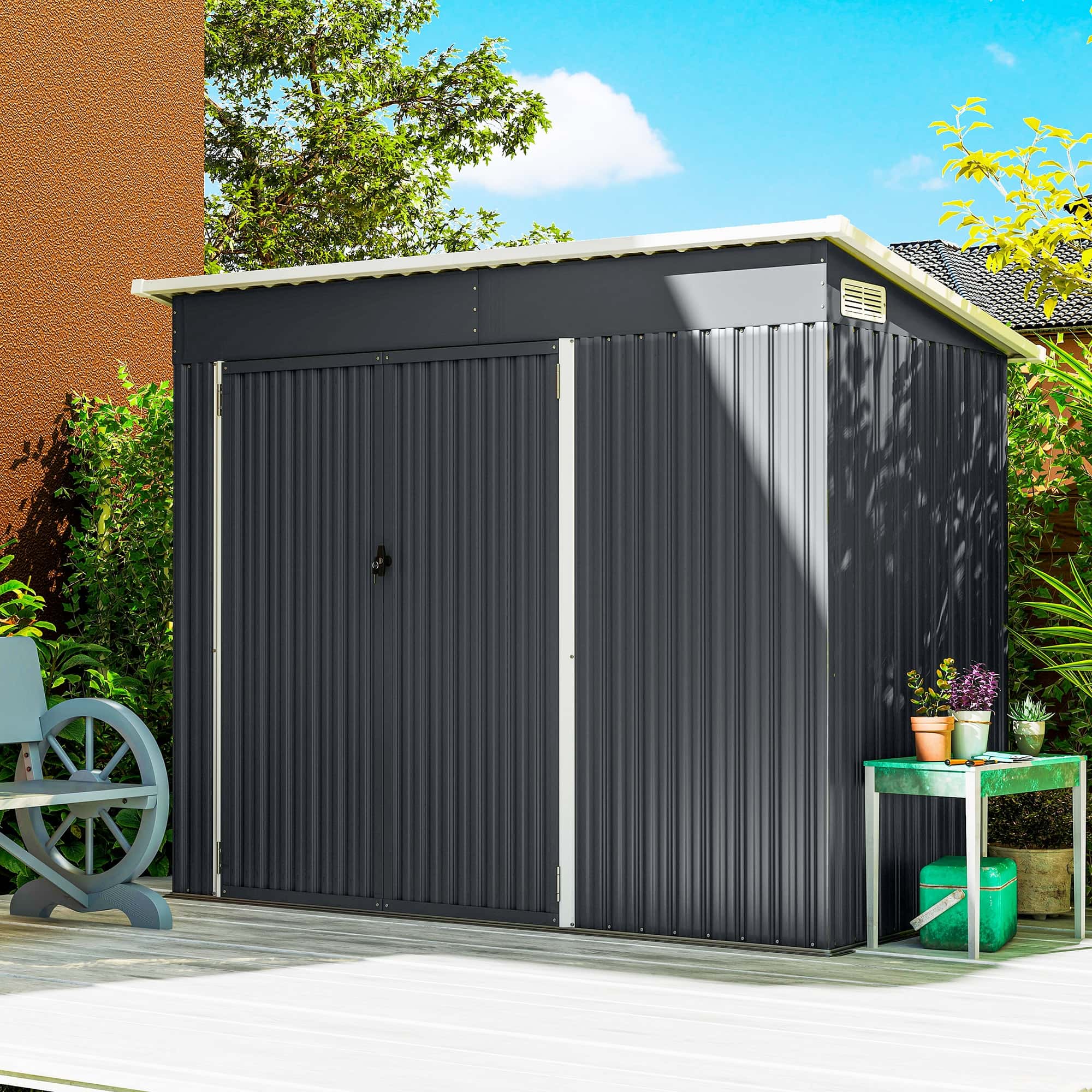 4goodz Gereedschapsschuur metaal met 3 deuren - 234x132x185 cm - grijs