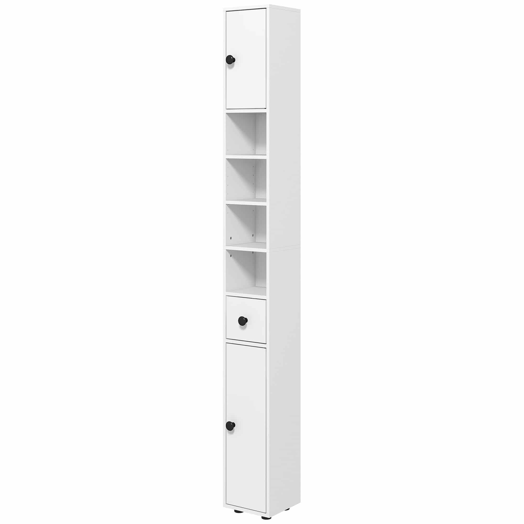 Badkamerkast Smal - 4 planken - lade en 2 draaideuren - Wit