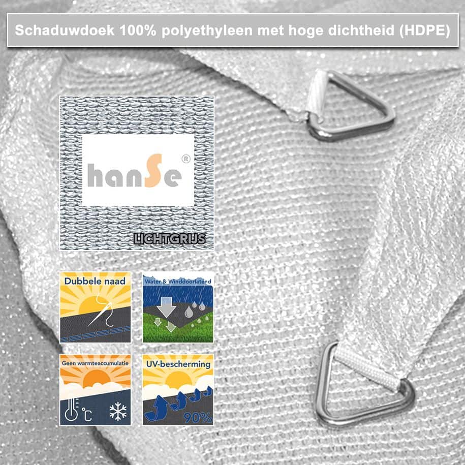 hanSe® Schaduwdoek Driehoek Waterdoorlatend 4x4x4 m Lichtgrijs