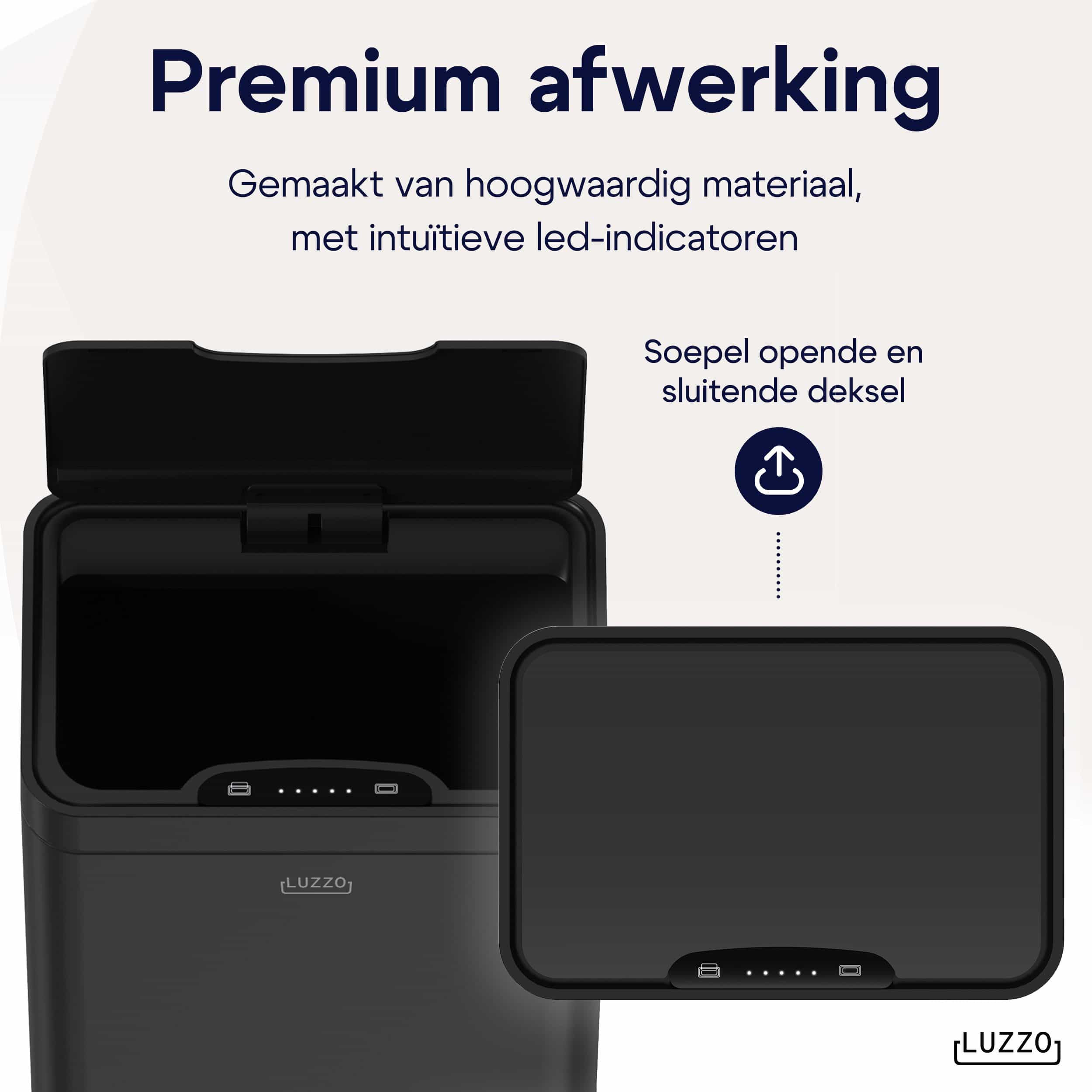 Luzzo® Iowa V2 Sensorprullenbak 50 Liter - Afvalbak mat Zwart