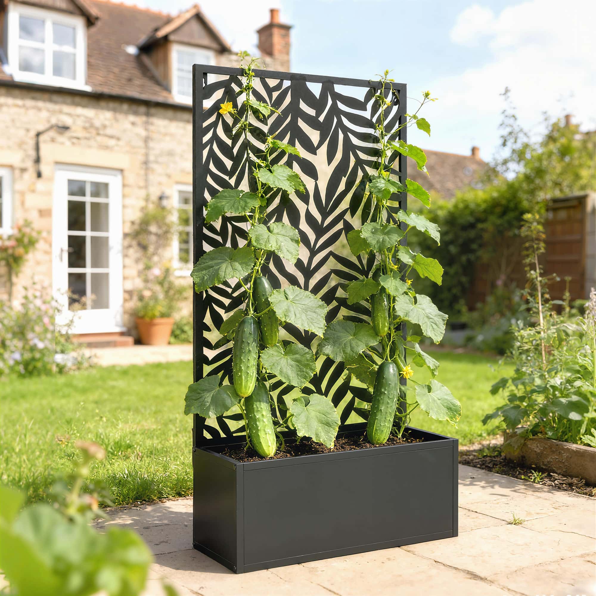 4goodz Plantenbak Metaal met klimrek - 23x61x113 cm - Zwart 4goodz Plantenbak Metaal met klimrek - 23x61x113 cm - Zwart