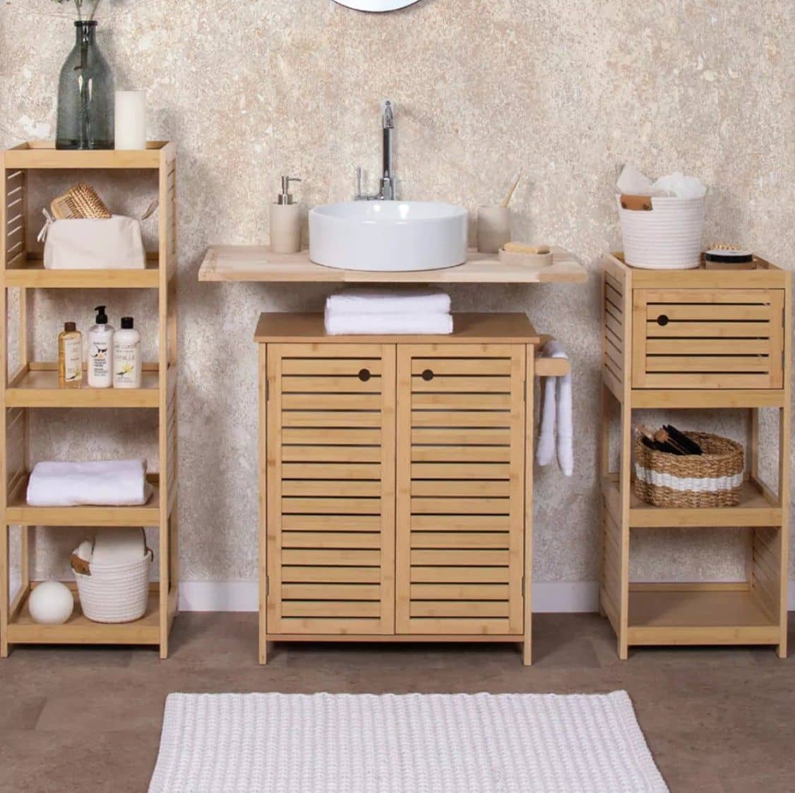 Wastafelonderkast Trinidad met Uitsparing met 2 planken - Wastafelmeubel MDF/Bamboe Wastafelonderkast Trinidad met Uitsparing met 2 planken - Wastafelmeubel MDF/Bamboe