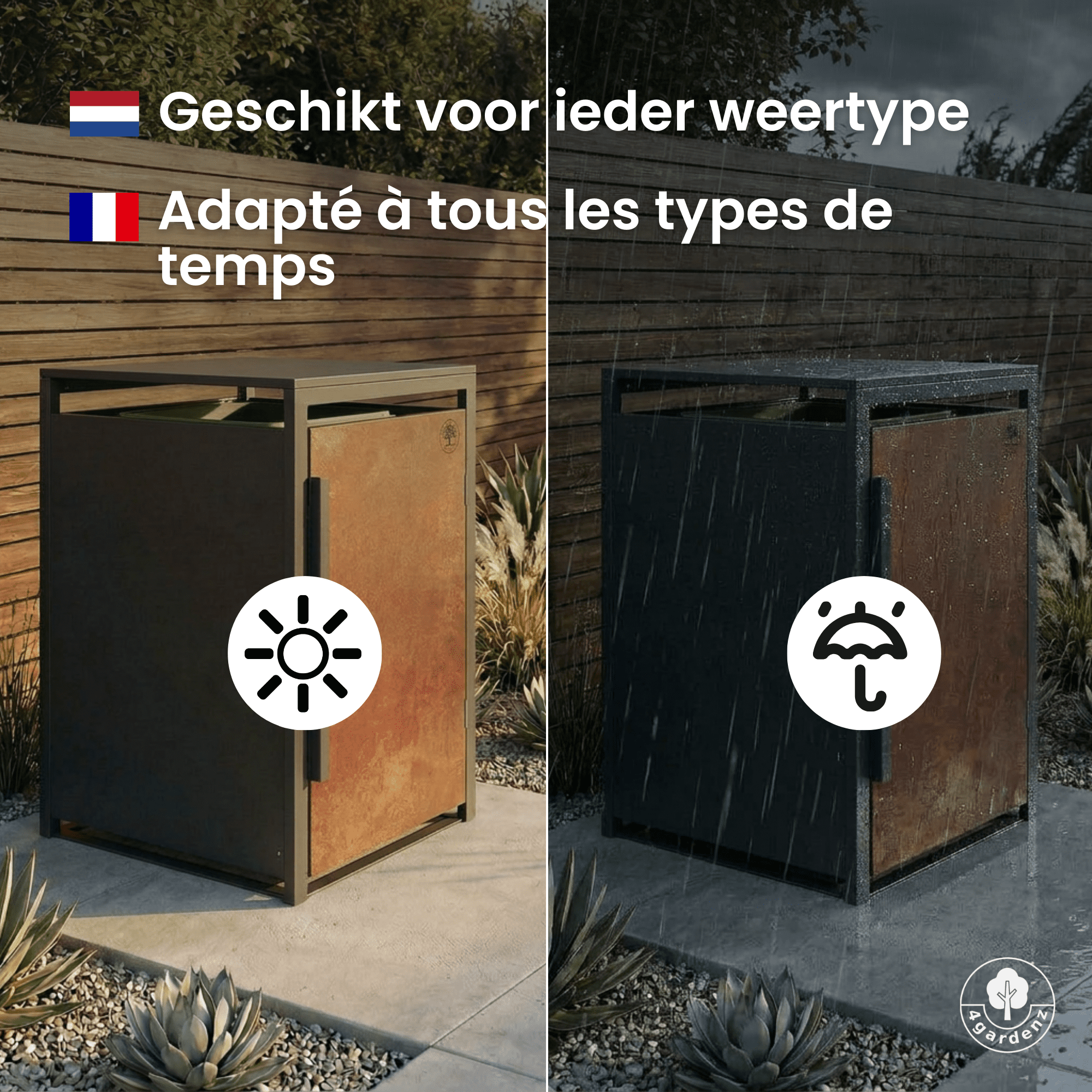 4gardenz® Slimline Kliko Containerombouw 3 Afvalbakken - Antraciet/Cortenstaal Roest-look